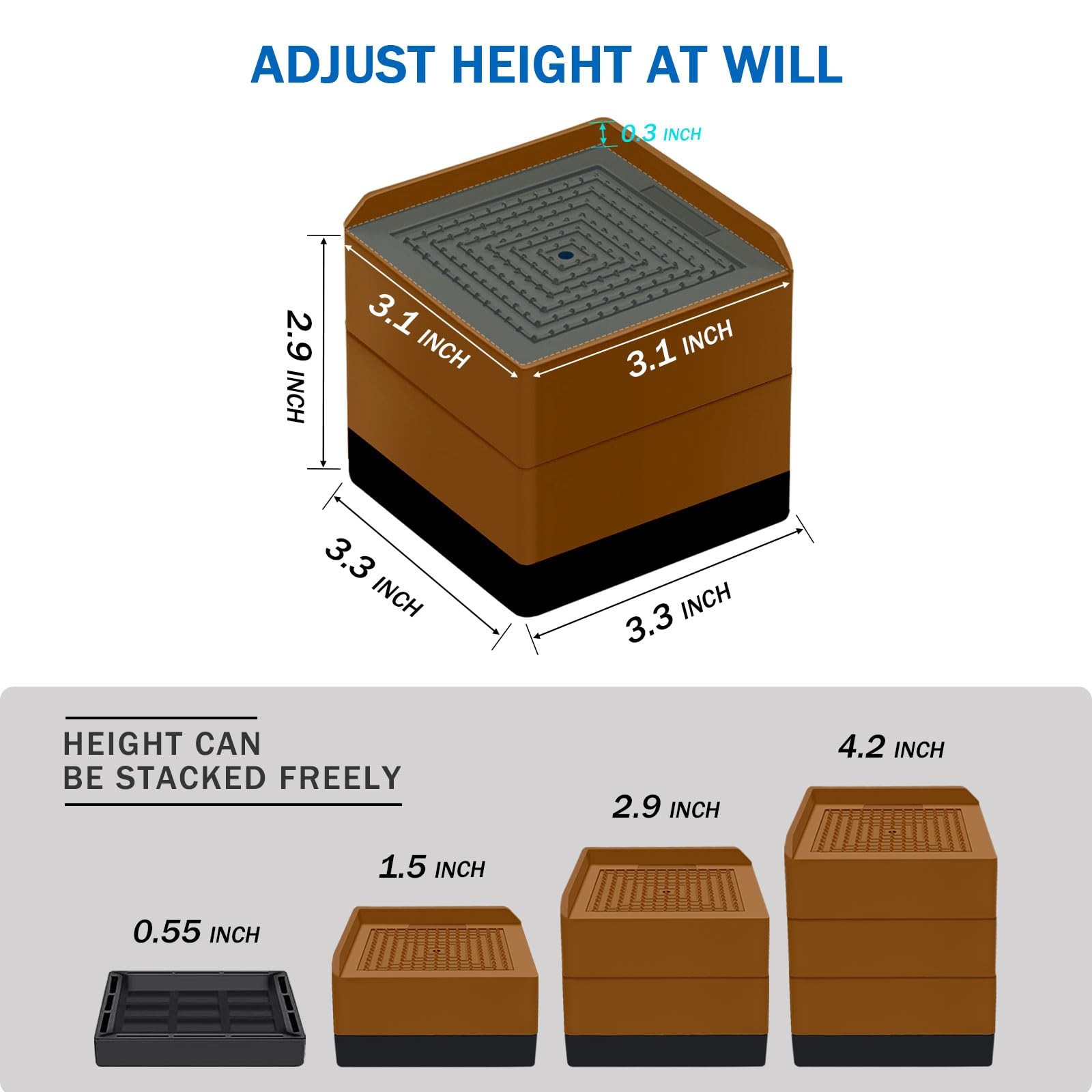 Bed Furniture Risers 3 inch, Square Adjustable Risers Blocks for Bed Sofa Tab...