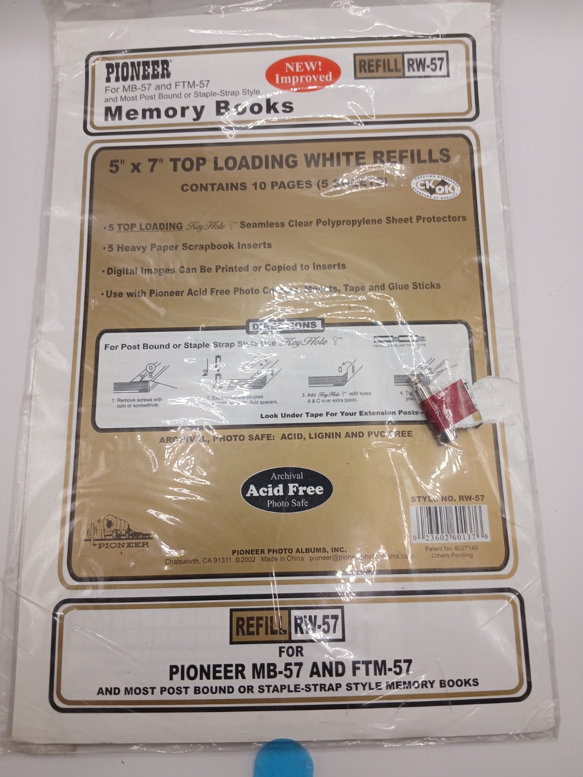 Pioneer 5x7 Top Loading White Refills RW-57