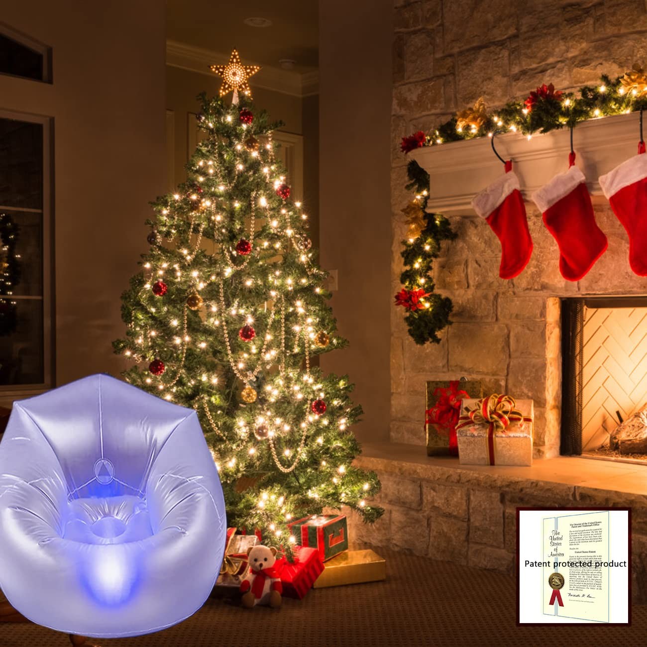 Balabulala Inflatable LED Couch for Kids,Illuminated Blow Single Size, White