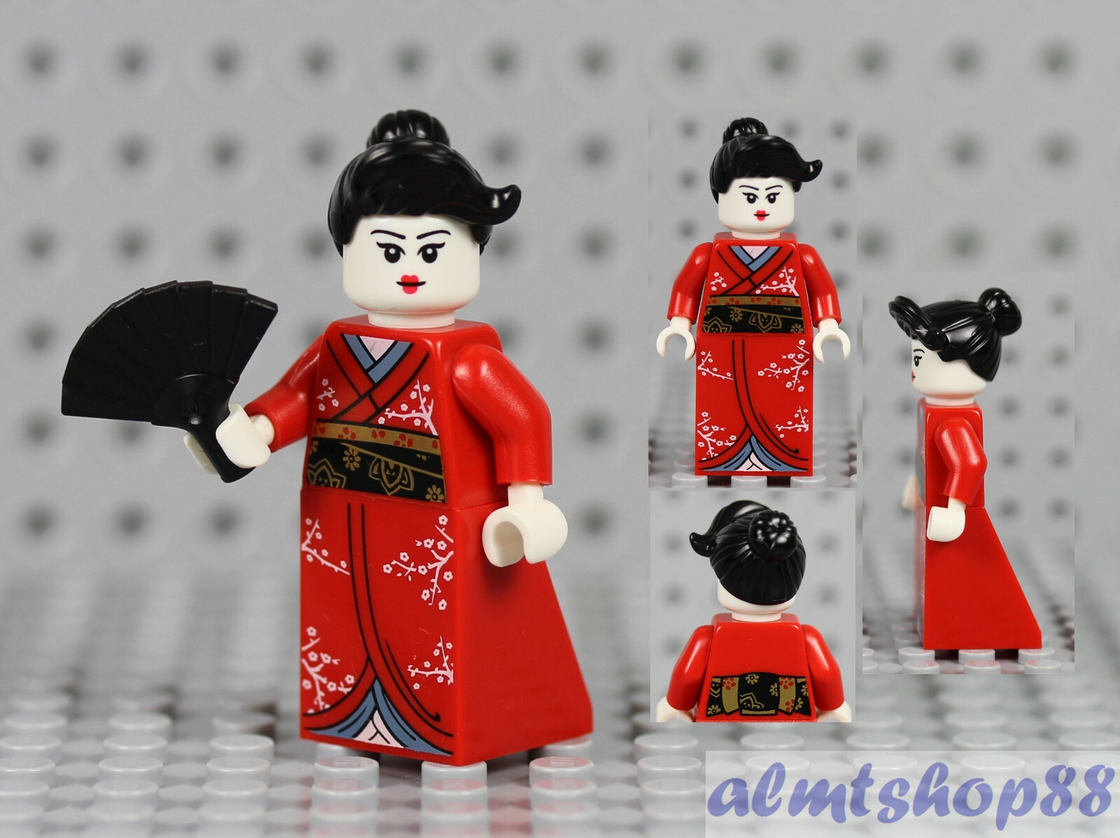 LEGO - Female Minifigure w/ Red Kimono & Black Hair Dress Girl Geisha Japanese