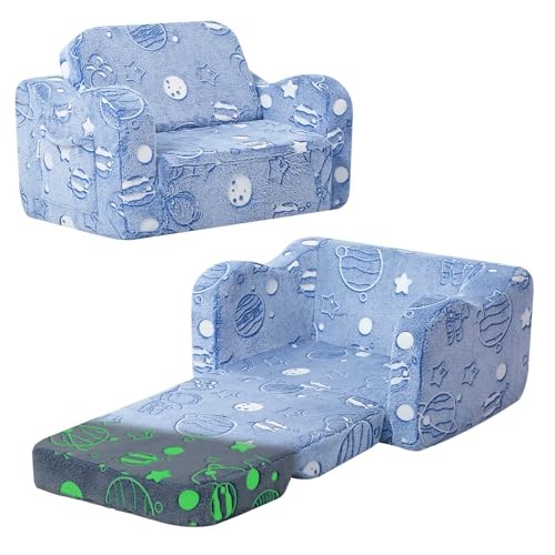Glowing Astronaut Kids Chair, 2-in-1 Glow-in-the-Dark Space Polyester Planet