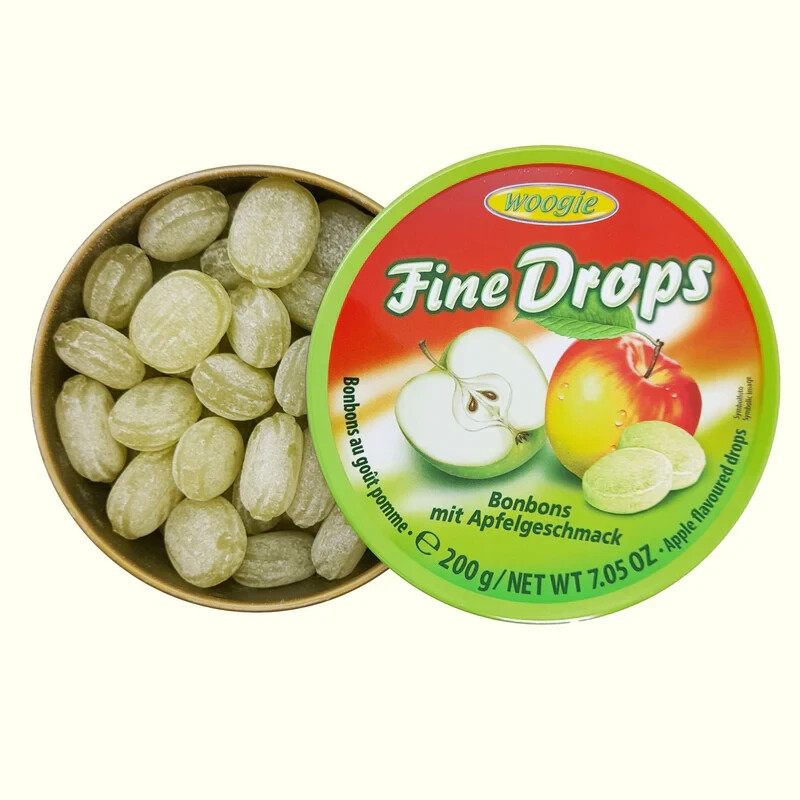 WOOGIE, GERMAN FINE DROPS SANDED Apple CANDY Apple Bonbons 7.05OZ/ 200 GR TIN