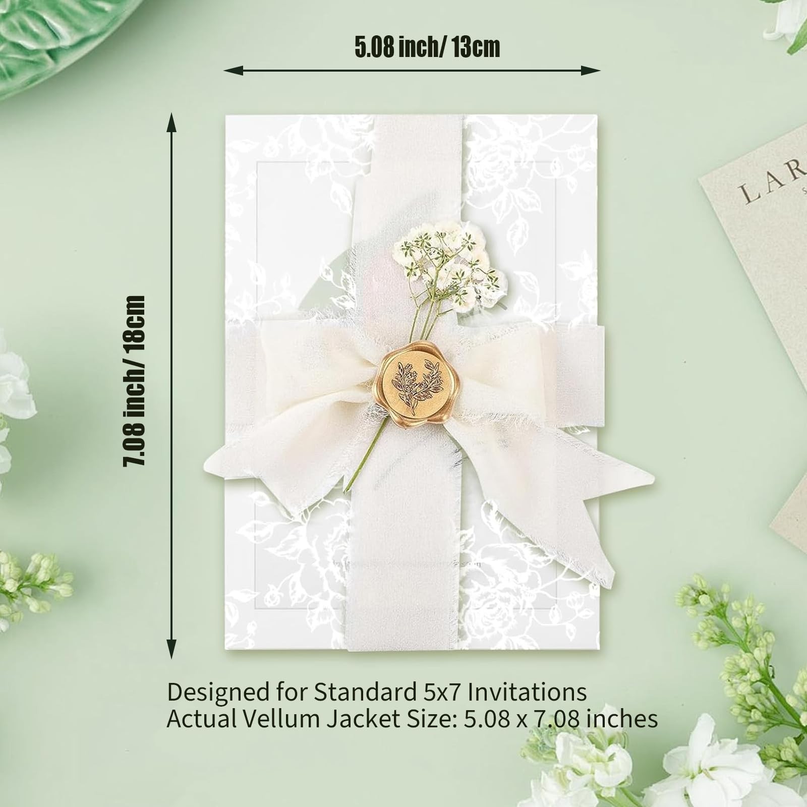 Wedding Invitation Accessories Kit, Pre-Folded Vellum Jackets for 5×7 Invitat...