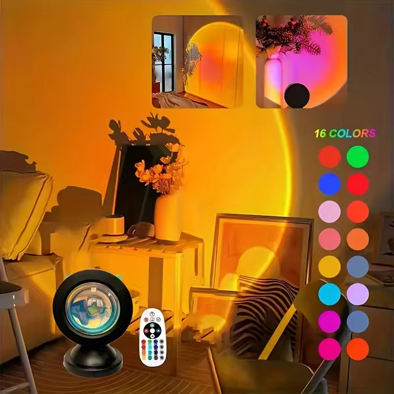 Sunset Projection Lamp RGB 16 Color LED Night Light Remote USB Mood Light Decor
