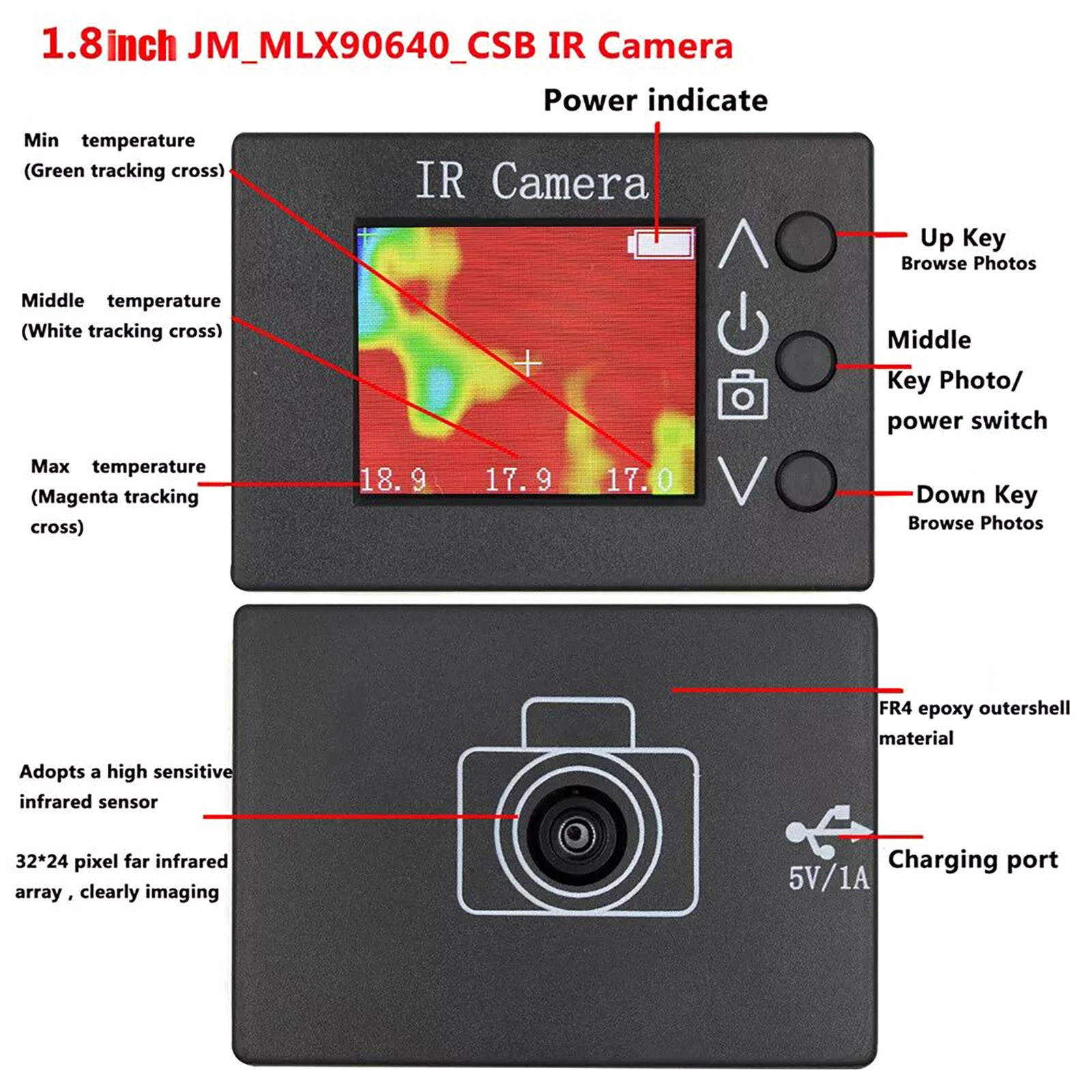 Integrated design Handheld Digital Infrared Thermal Temperature Imager Camera