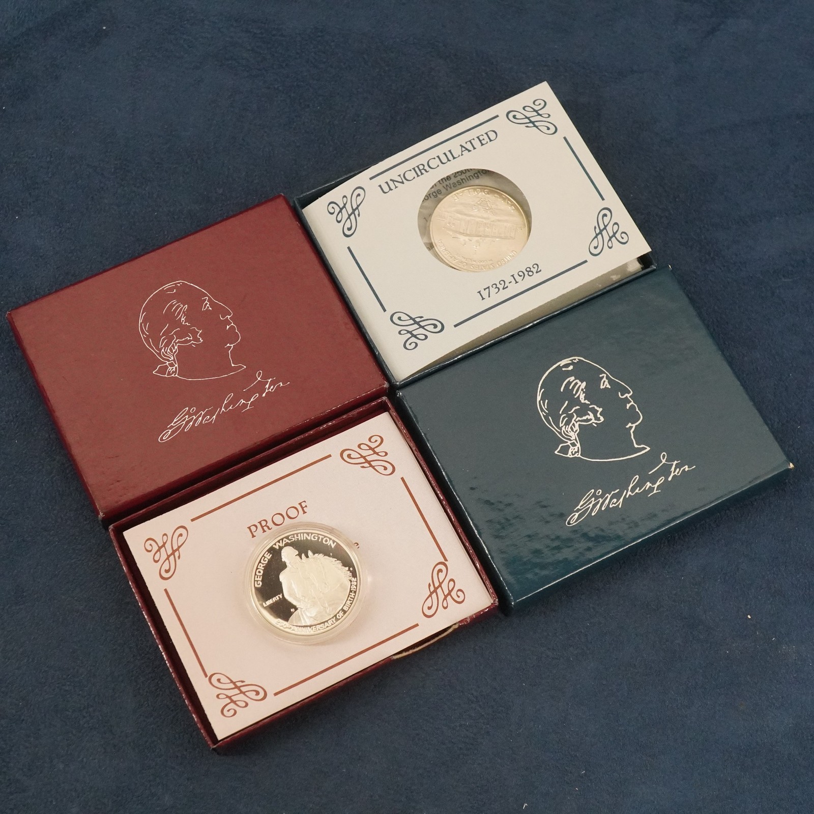 1982 George Washington Commemorative Proof & UNC Silver Half Dollar Pair w/COAs