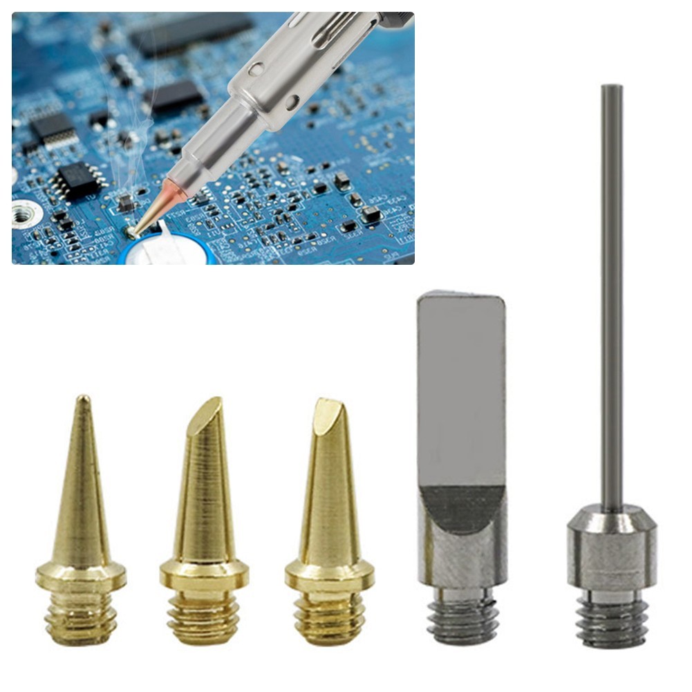 Soldering Iron Tip Kit Torch Pen Replaceable Tool Silver 5pcs Set Copper Gas