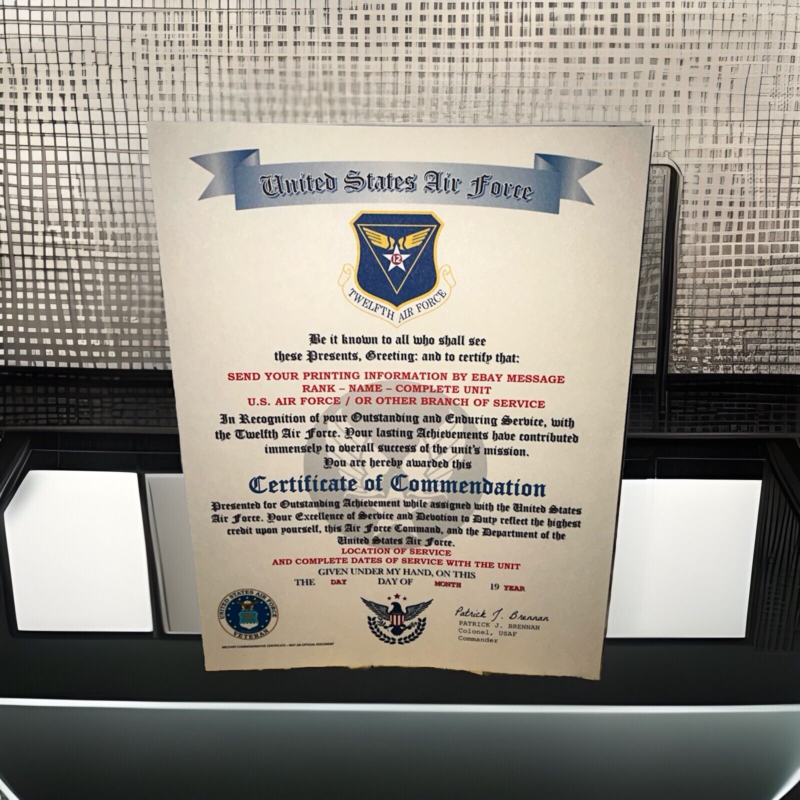 U.S.A.F. / UNITED STATES TWELFTH AIR FORCE - CERTIFICATE OF COMMENDATION