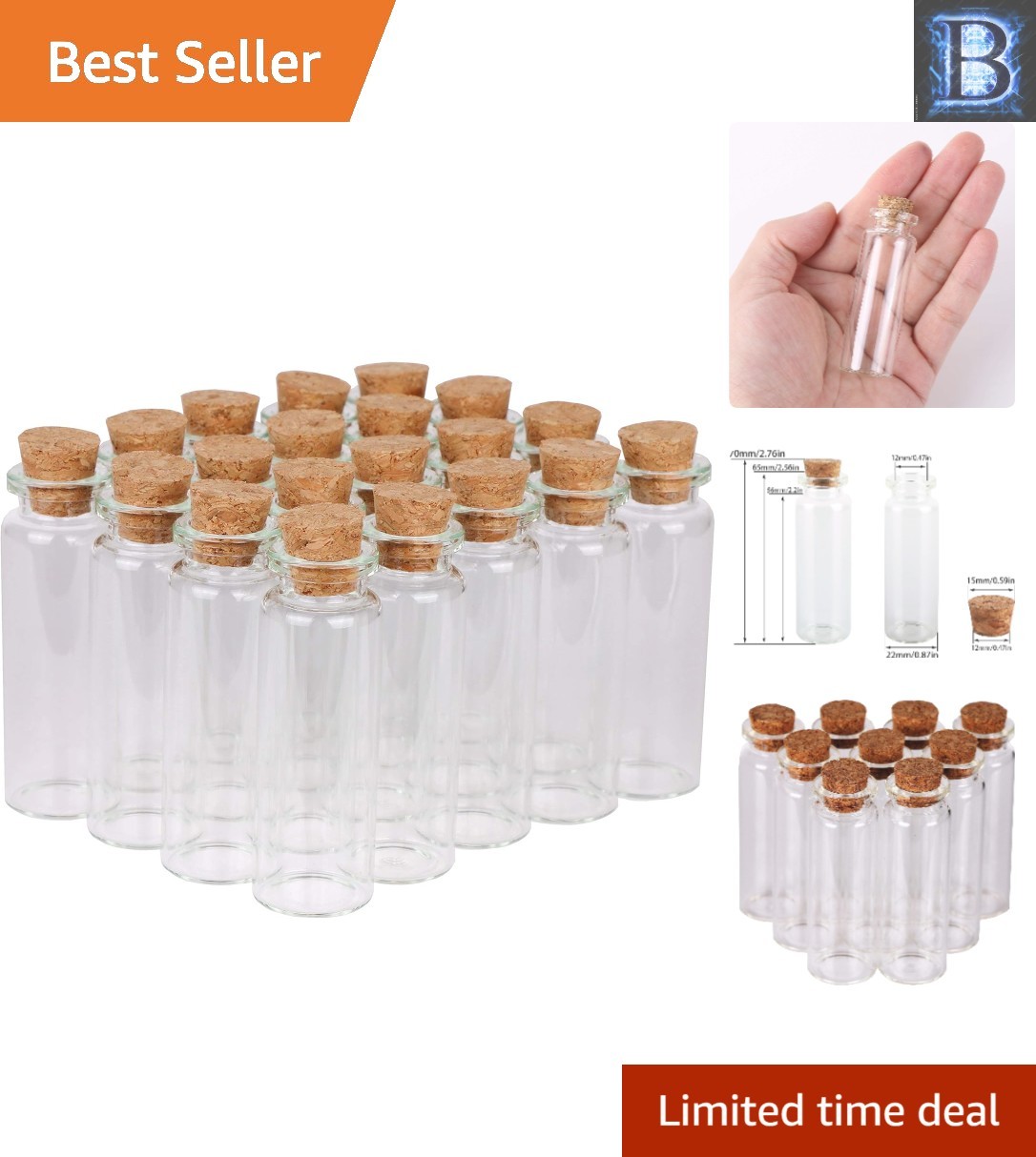 Charming 24-Pack 15ml Corked Glass Bottles - Ideal for DIY Arts & Wedding Favors