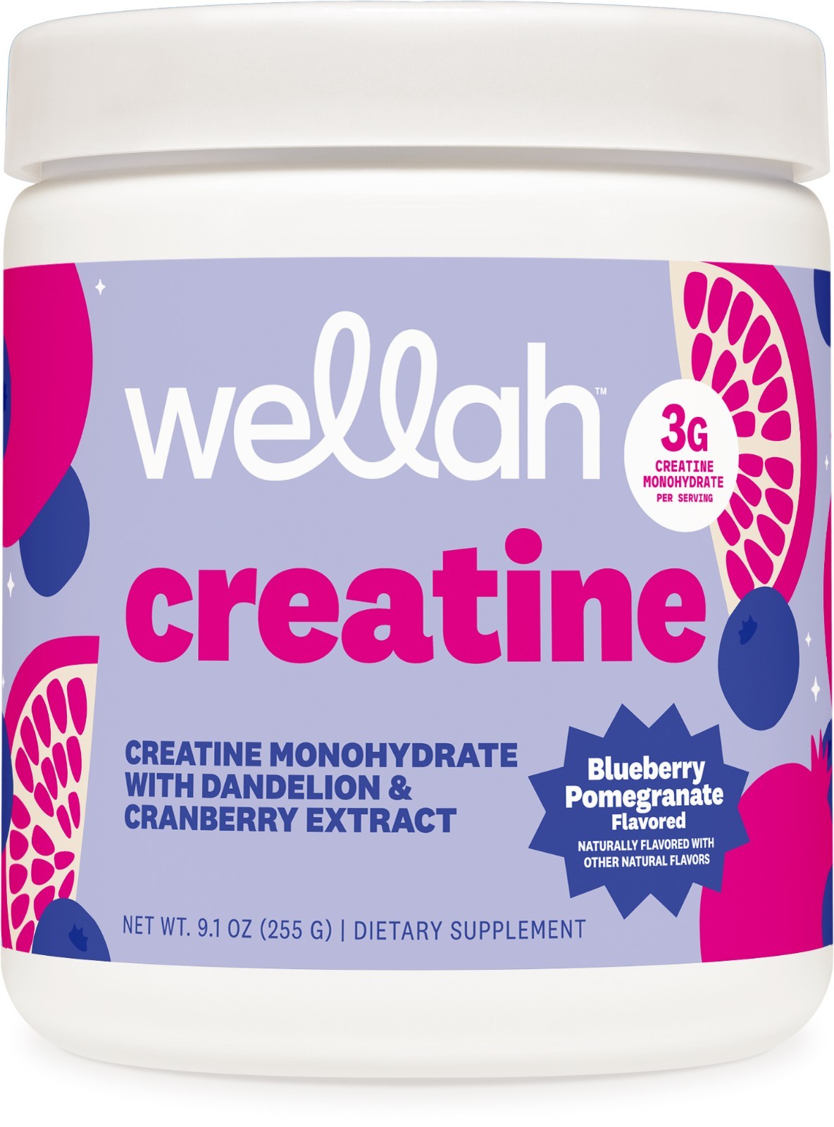 Wellah Creatine for Women (50 Servings, Blueberry Pomegranate) - 3g of Creatine