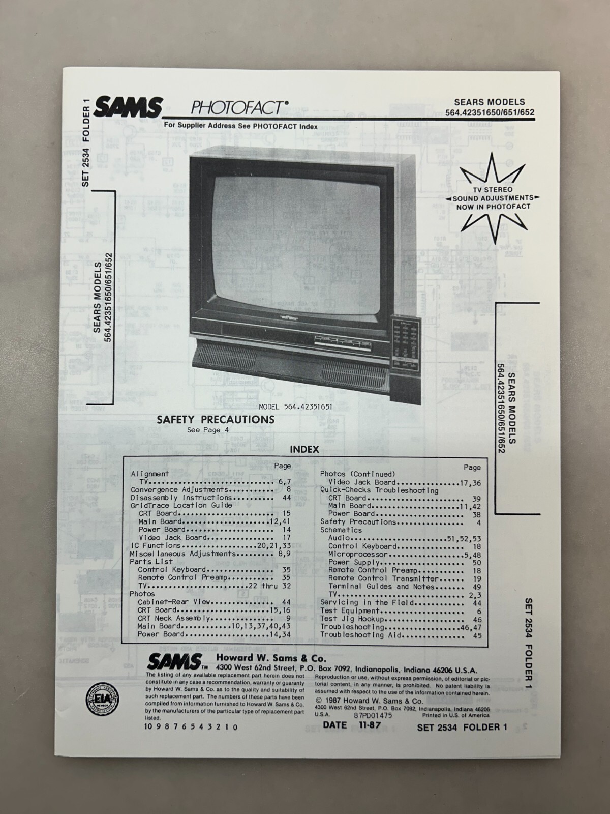 Sears 564.42351650 Service Manual Sams Photofact Free Shipping