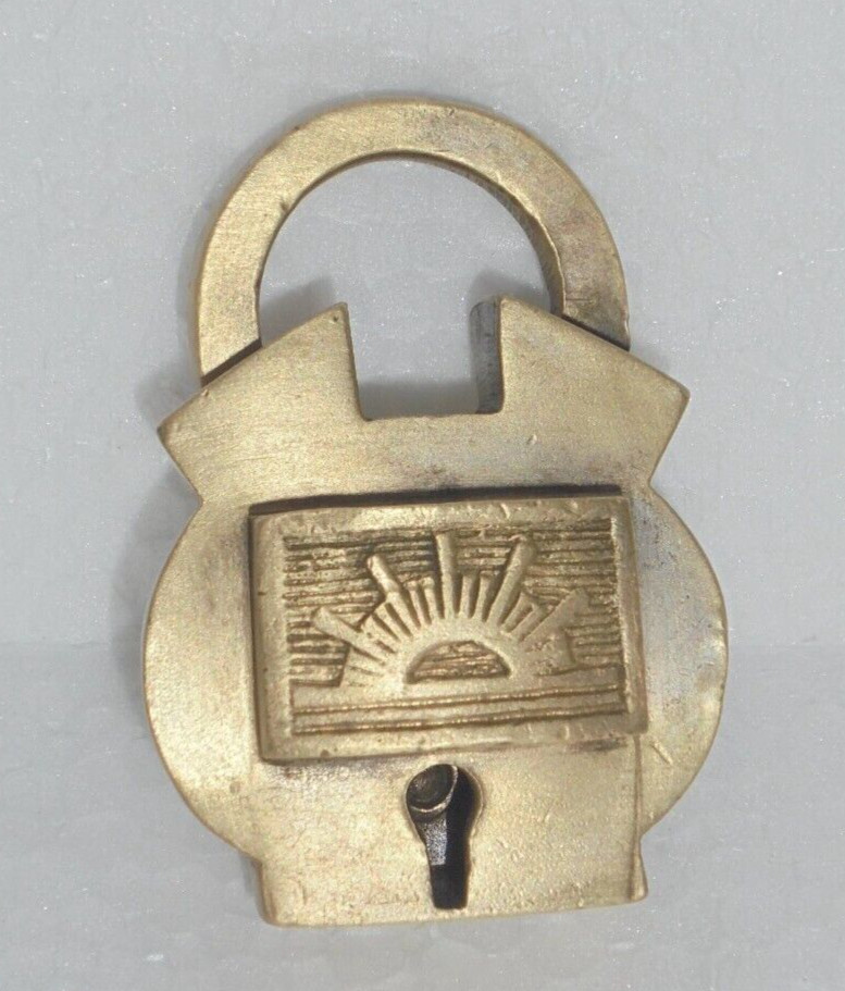 Vintage Brass Sun Engraved Handcrafted Fine Quality Solid Heavy Padlock