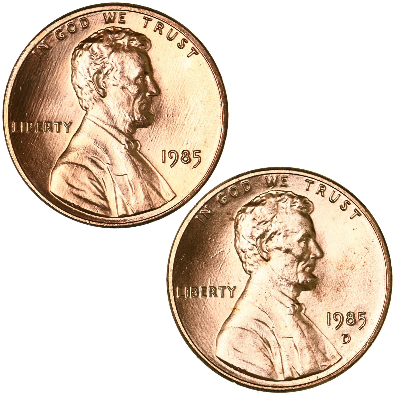 1985 P D Lincoln Memorial Cent Brilliant Uncirculated 2 Coin Year Set