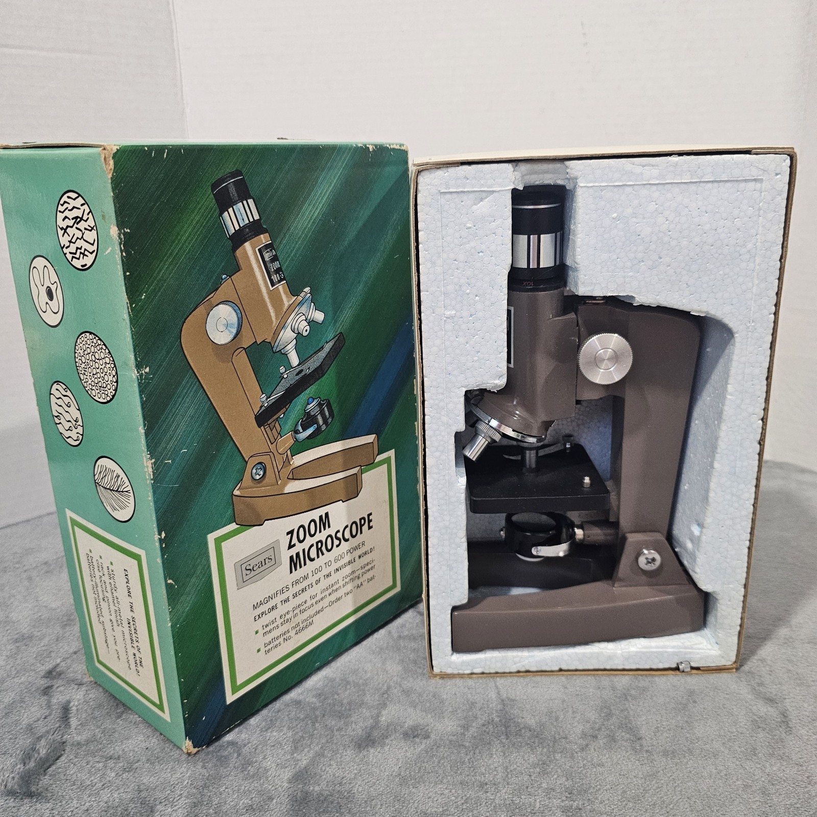 Vintage Sears Zoom Microscope 100x–600x Power Original Box 1950s 1960s UNTESTED
