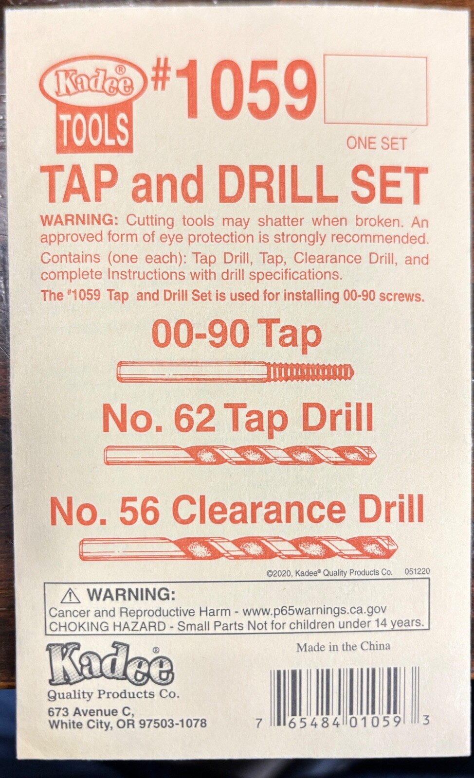 Kadee Hobby Tools:  Tap and Drill Set #1059 for 00-90 machine screws