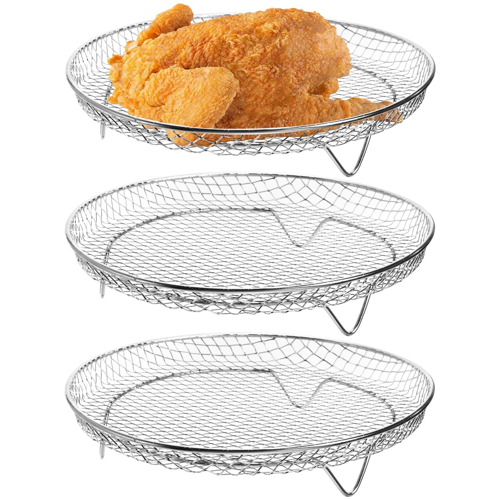 Elsjoy 3 Pack 8 Inch Round Air Fryer Racks, Stainless Steel 8 Inch, Silver