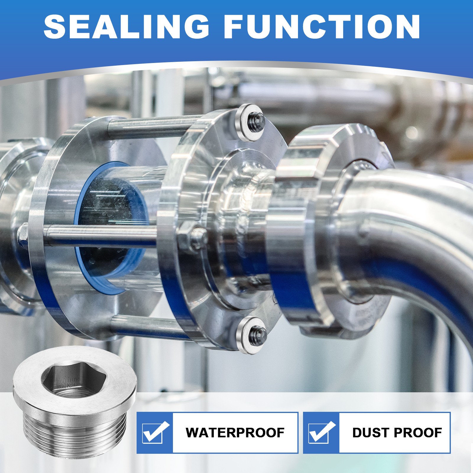 M36 x 2 Pipe Plug Fitting, Internal Hex Head Socket 304 Stainless Steel