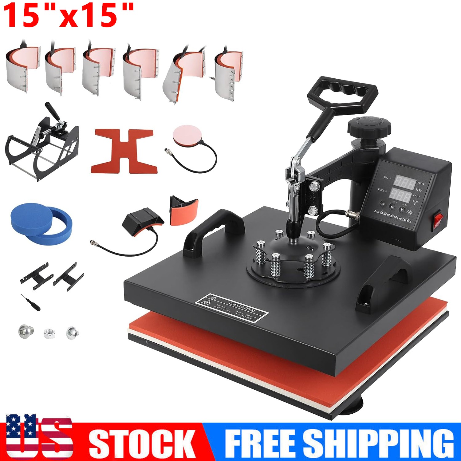 15"x15" Heat Press Machine 11 in 1 T-shirt Sublimation Transfer 360° Swing Away