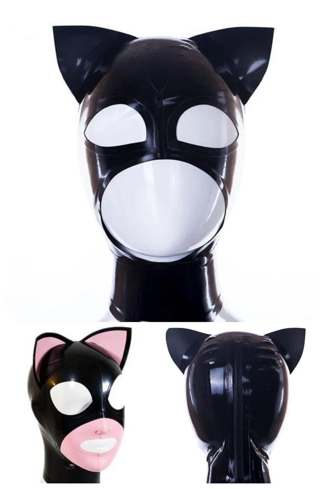 Latex Gummi Hood Cat Ears Rubber Mask Catsuit Cosplay Party Clubwear Fetish BDSM