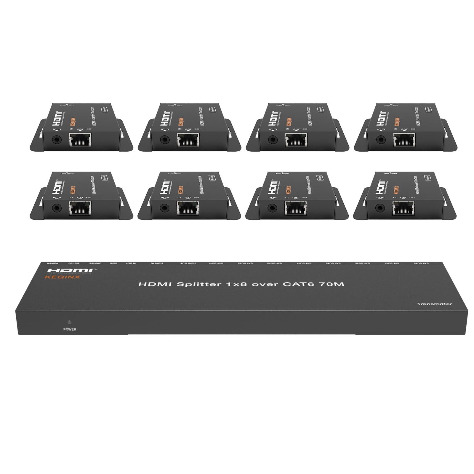 KEQINX 4K 1x8 HDMI Extender Splitter 70m/230ft HDMI Over Ethernet Splitter