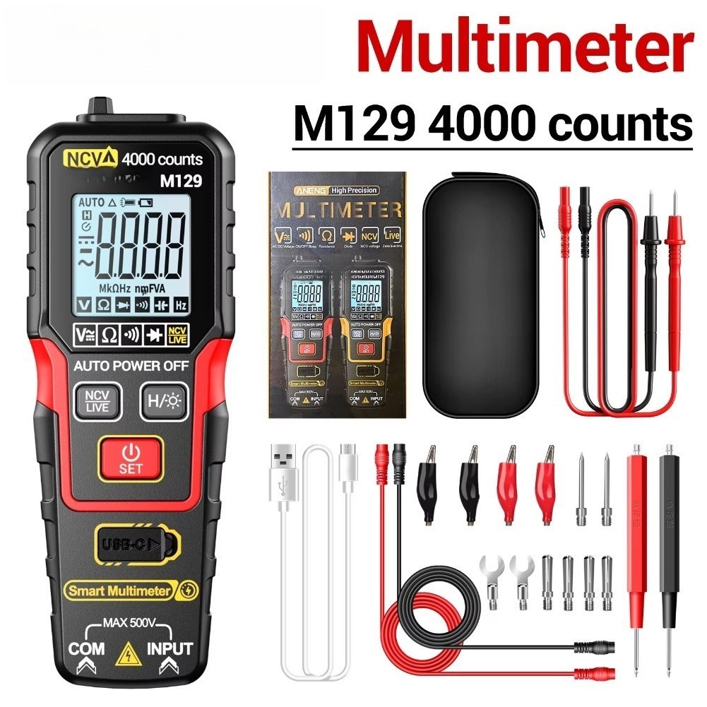M129 Digital Multimeter with Auto Range NCV Live Wire Detection 500V AC DC