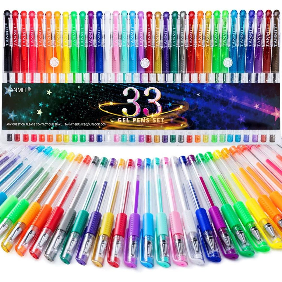 TANMIT Gel Pens, 33 Color Gel Pen Fine Point Colored Pen Set with 40%