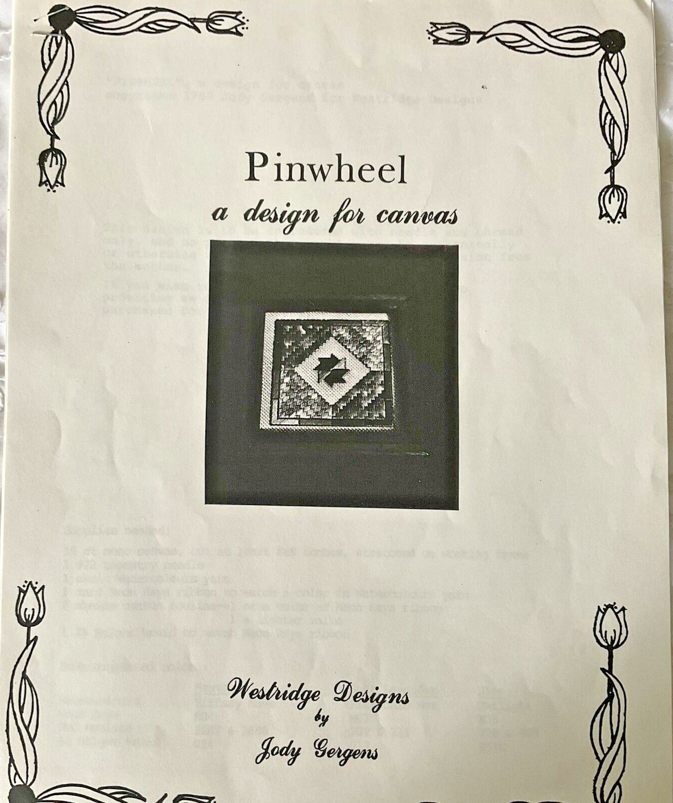 Jody Gergens Needlepoint Pattern Pinwheel Designed for 18 Count Mono Canvas
