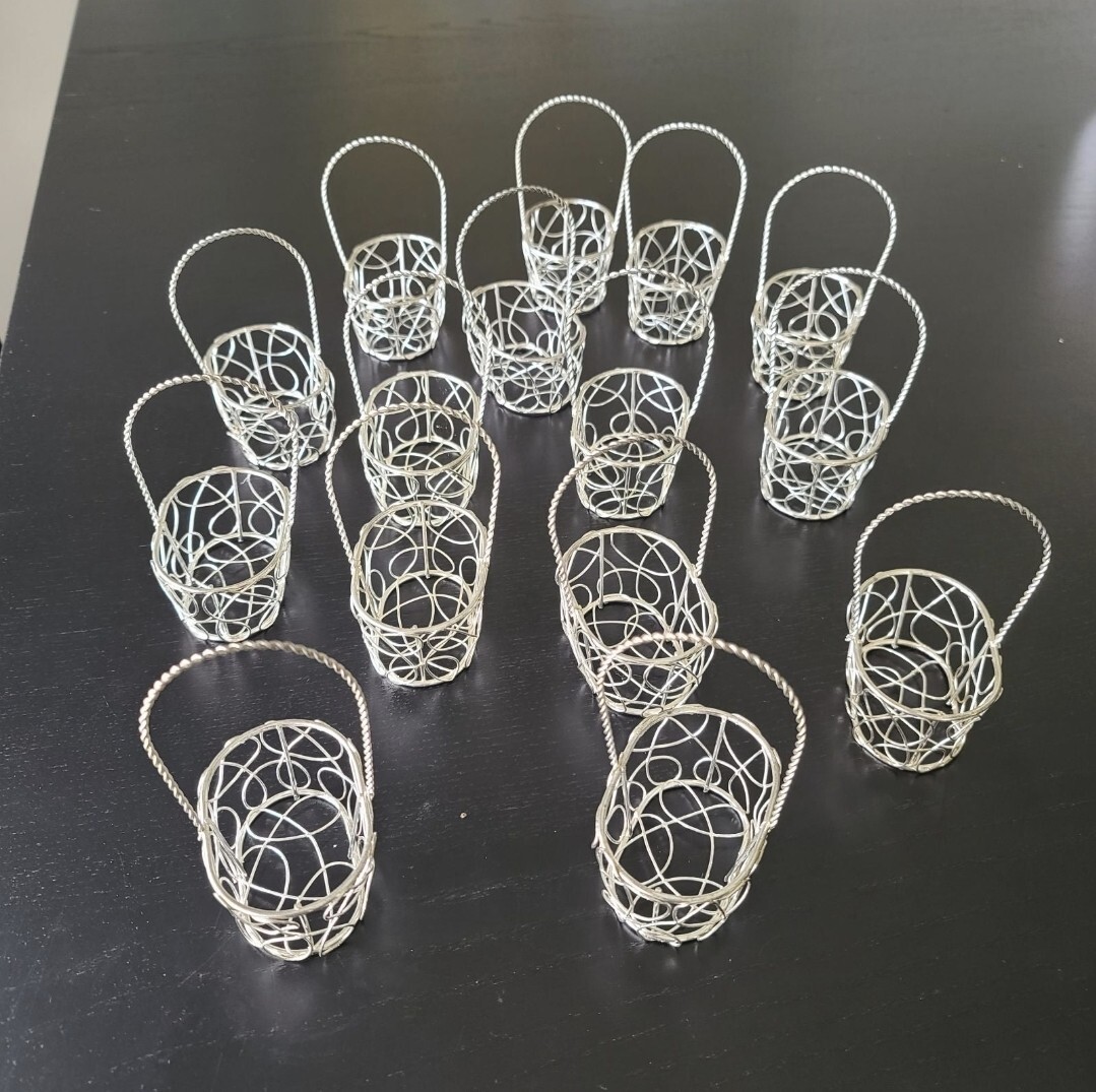 15 Silver oval wire basket craft trinket