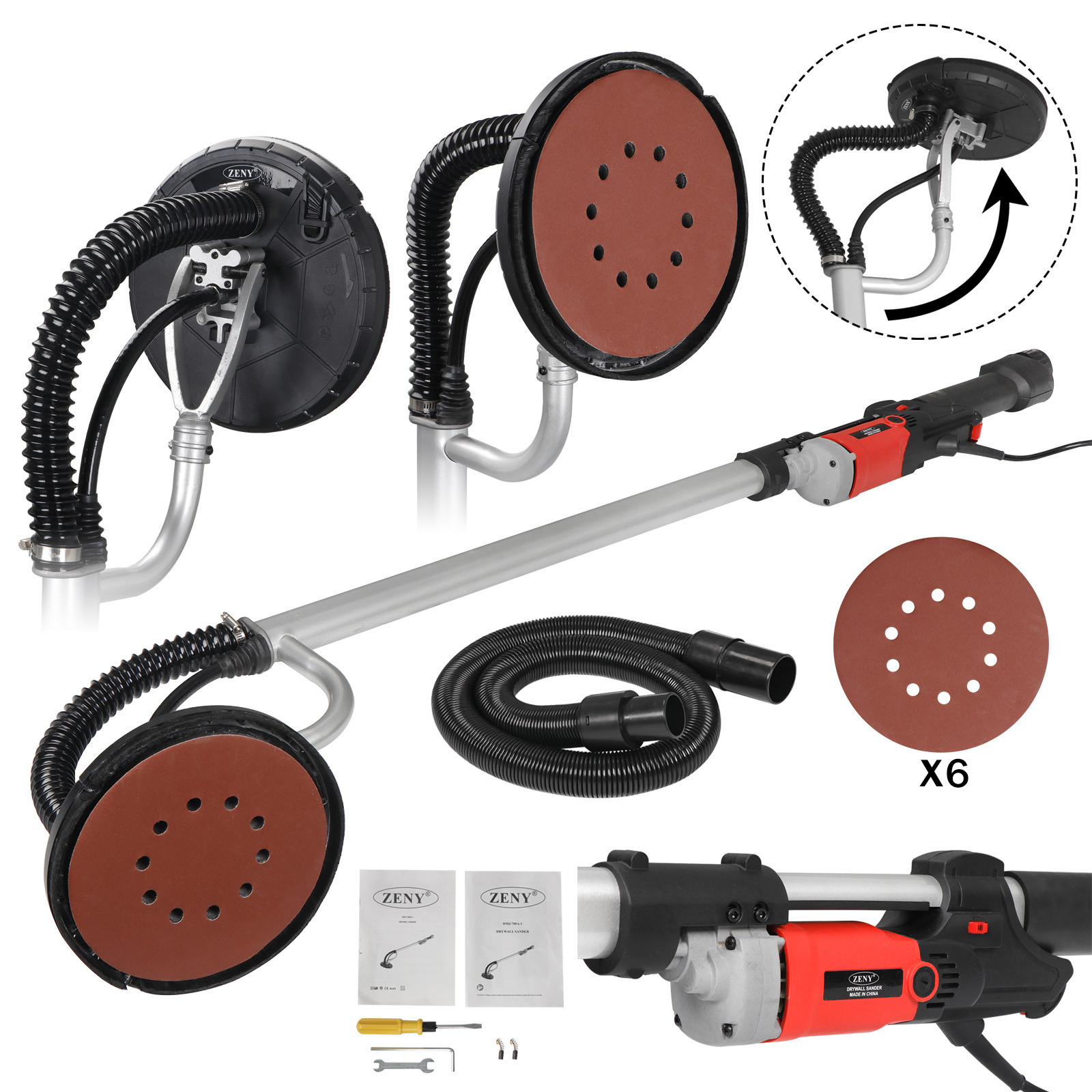 Power Drywall Sander 800W Commercial Electric Variable Speed Sanding Pad 6 Discs