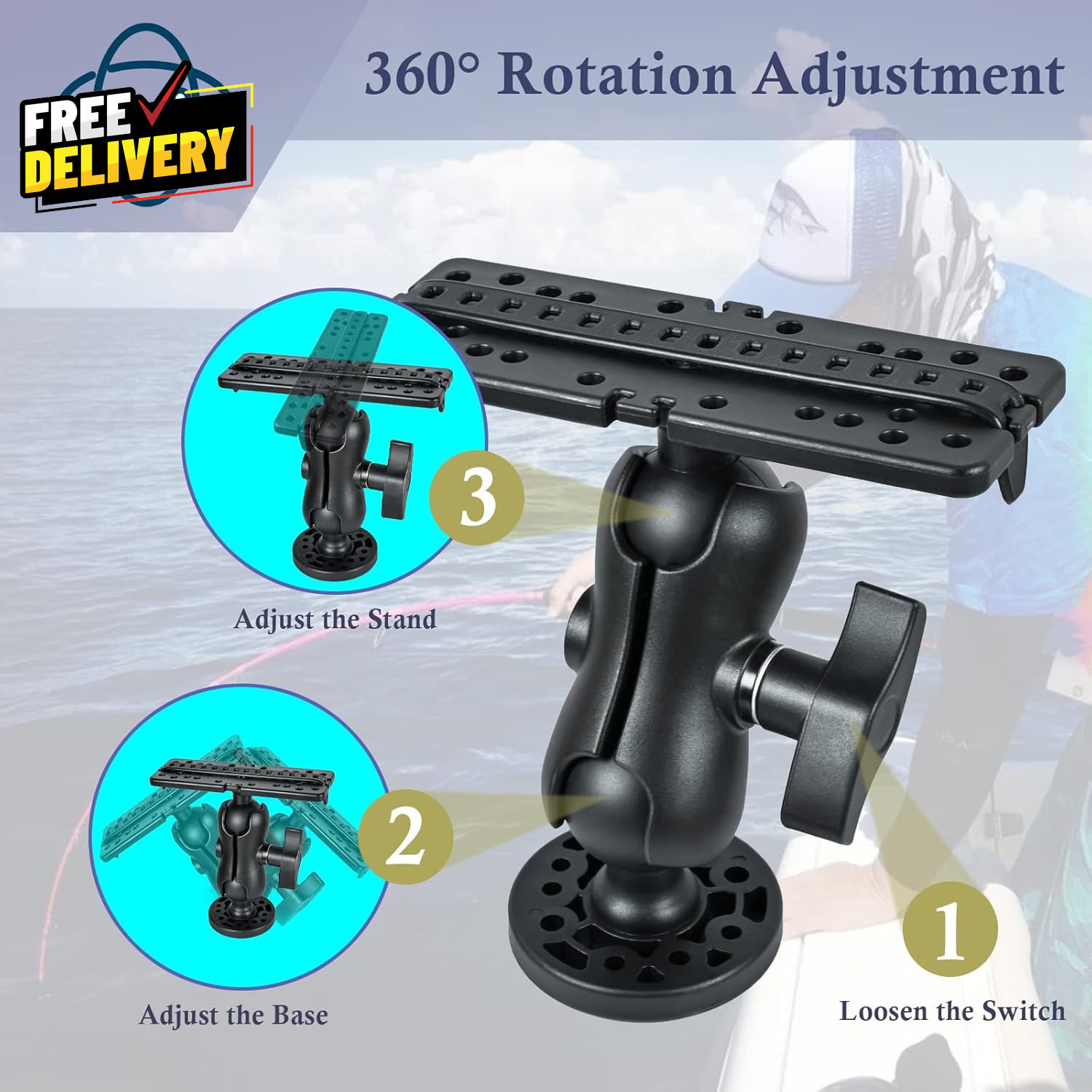 Fish Finder Mount Base Universal 360° Rotation Ball-Mount Fish Finder Bracket...