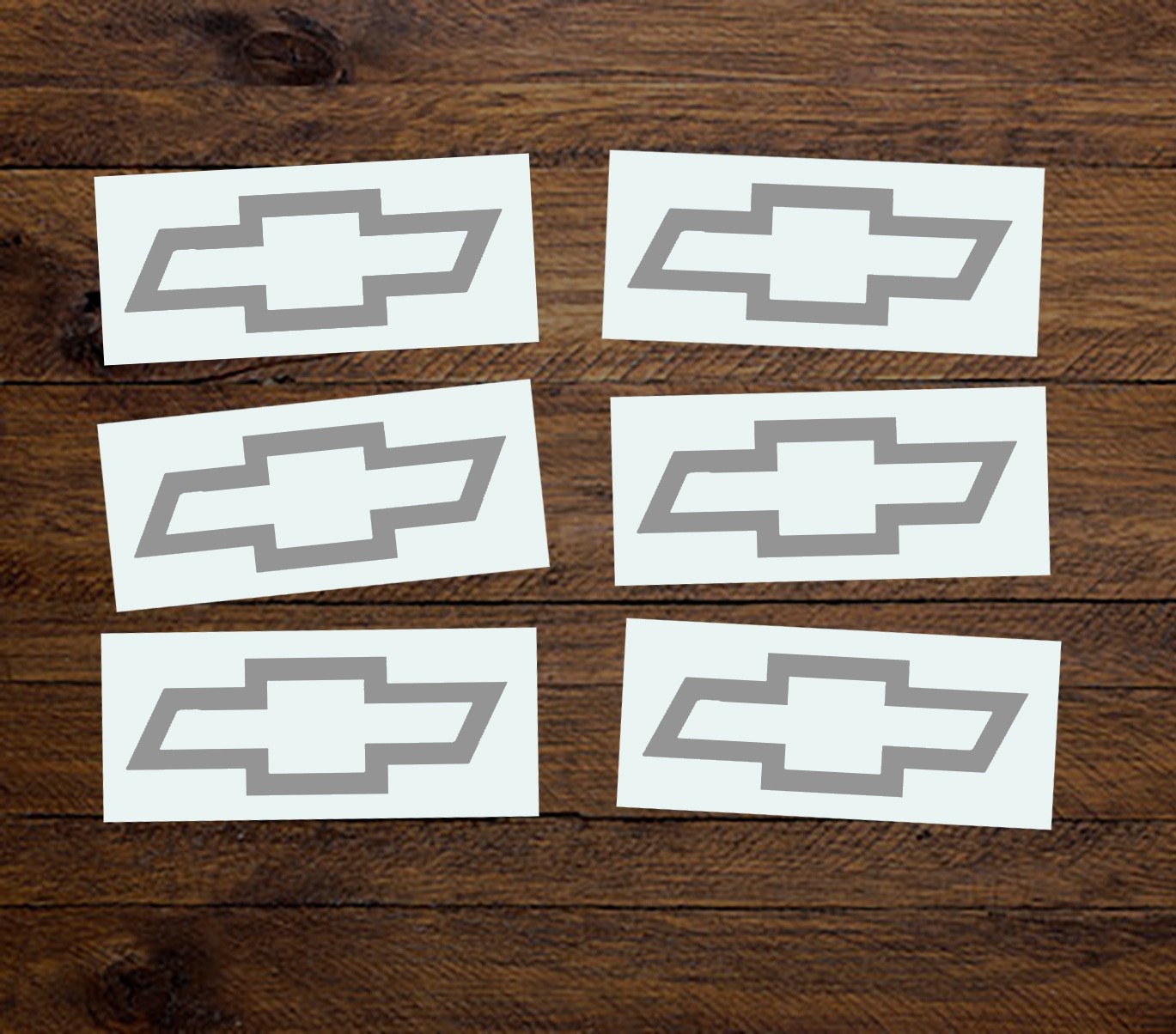Metallic Silver - Chevy Bowtie DECAL Vinyl Stickers - Wheel, Rim  - (Set of 6)