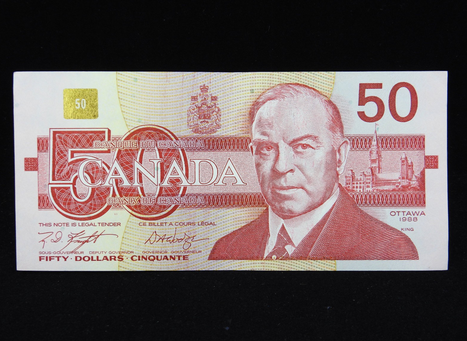 1988 $50 Dollar Bank of Canada Banknote Bill FHW 5753921 Knight Dodge AU Grade