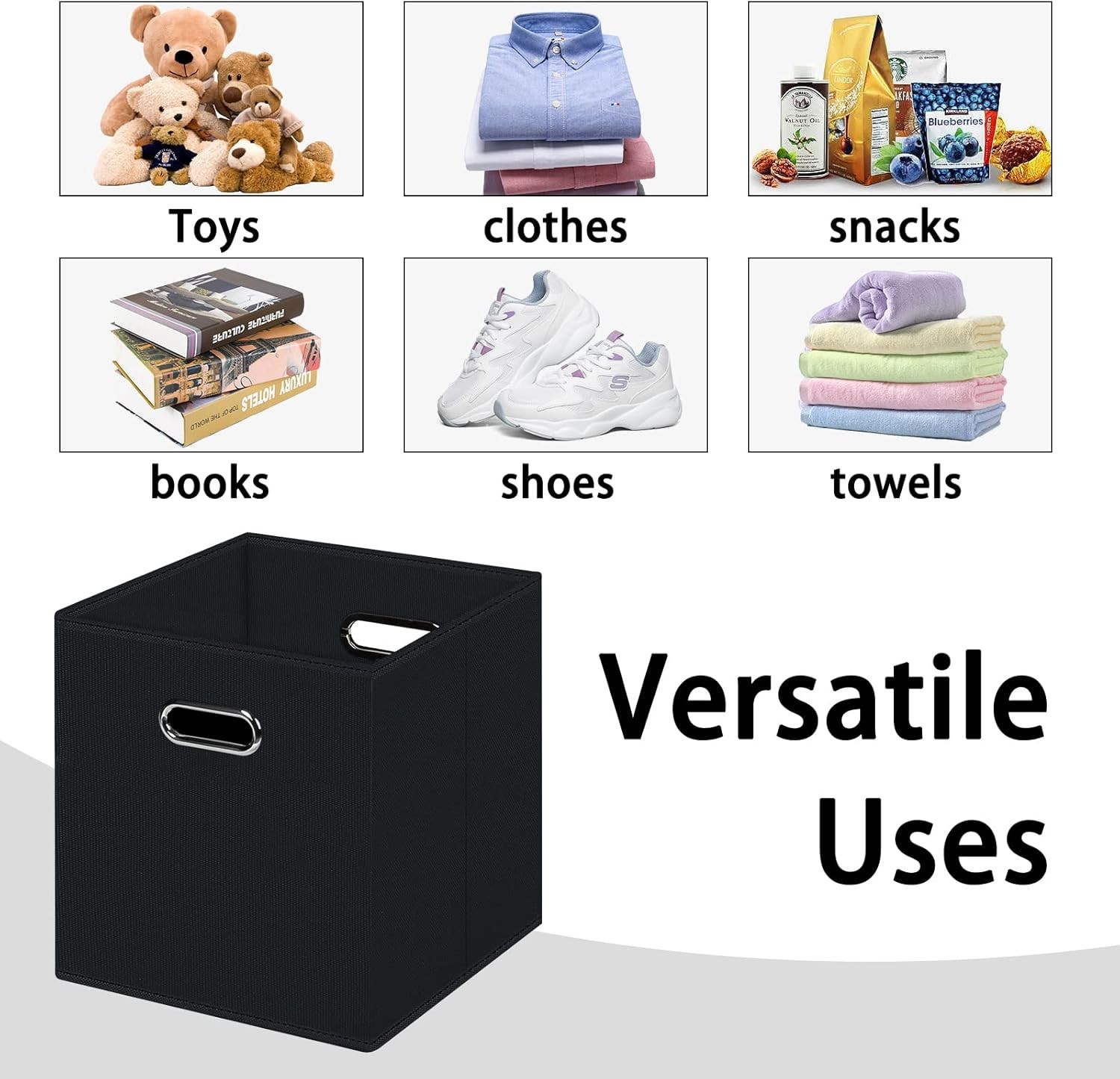 Black Foldable Storage Cubes Bins , Fabric Box 1 Pack,