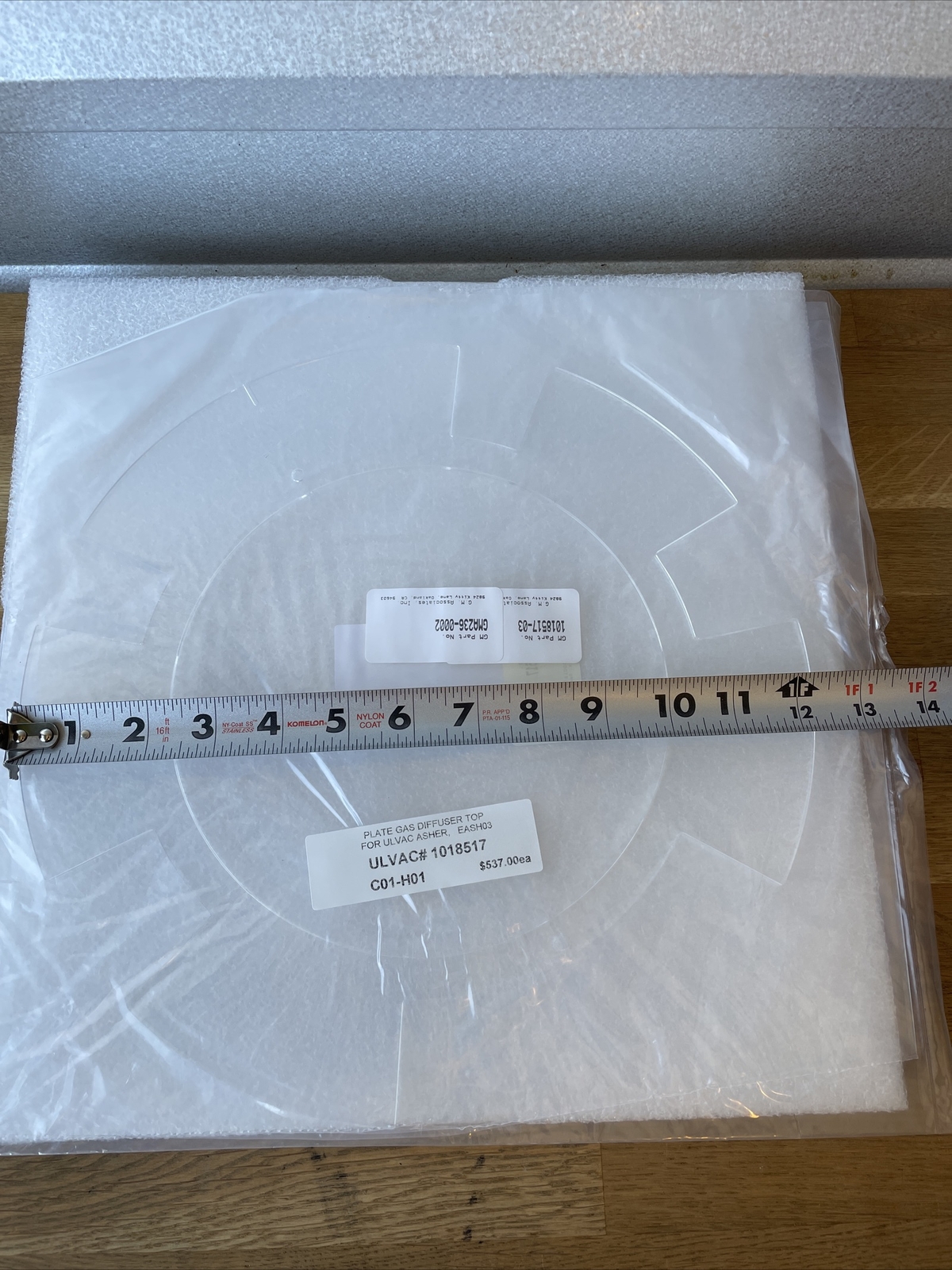 Ulvac 1018517 plate gas diffuser top for ulvac asher