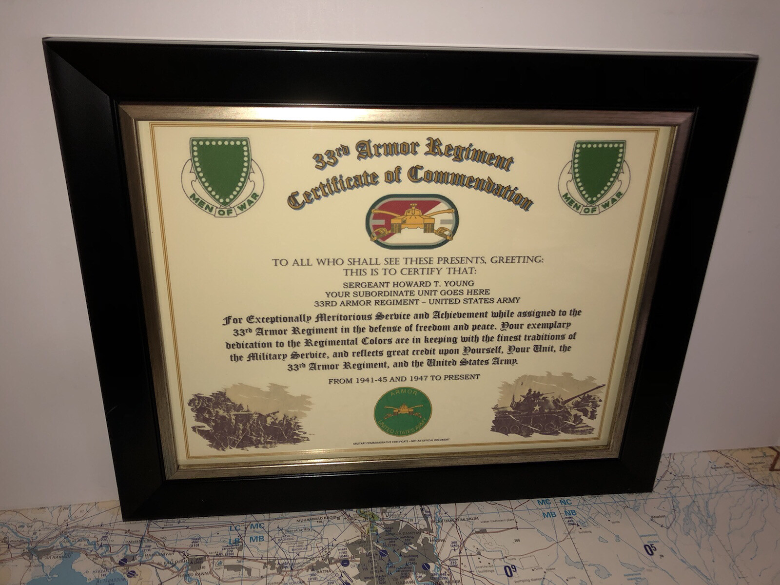33RD ARMORED REGIMENT / COMMEMORATIVE - CERTIFICATE OF COMMENDATION