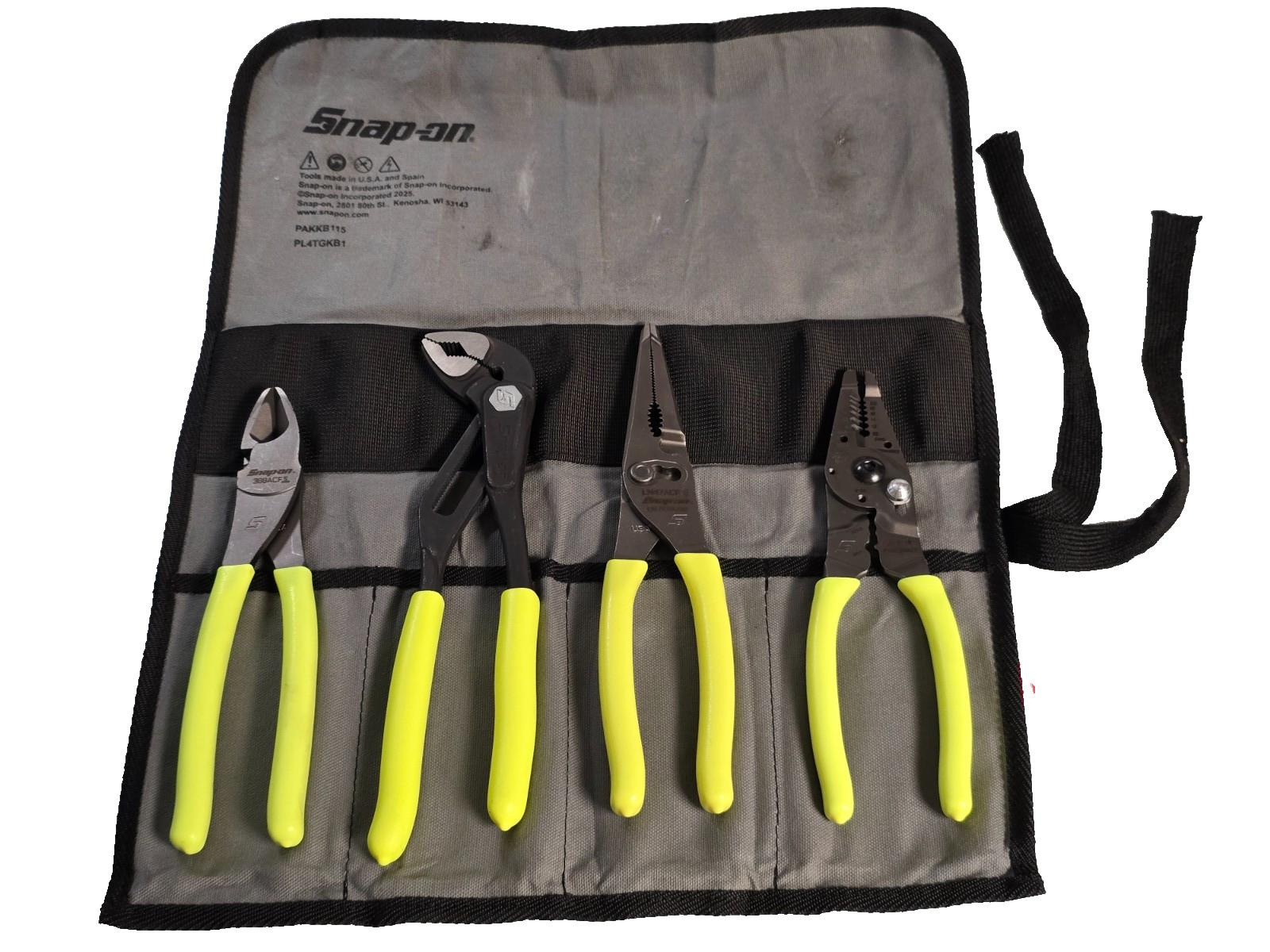 Snap-on Tools USA NEW 4pc HI VIZ YELLOW Plier Set PL4TGKB1HV