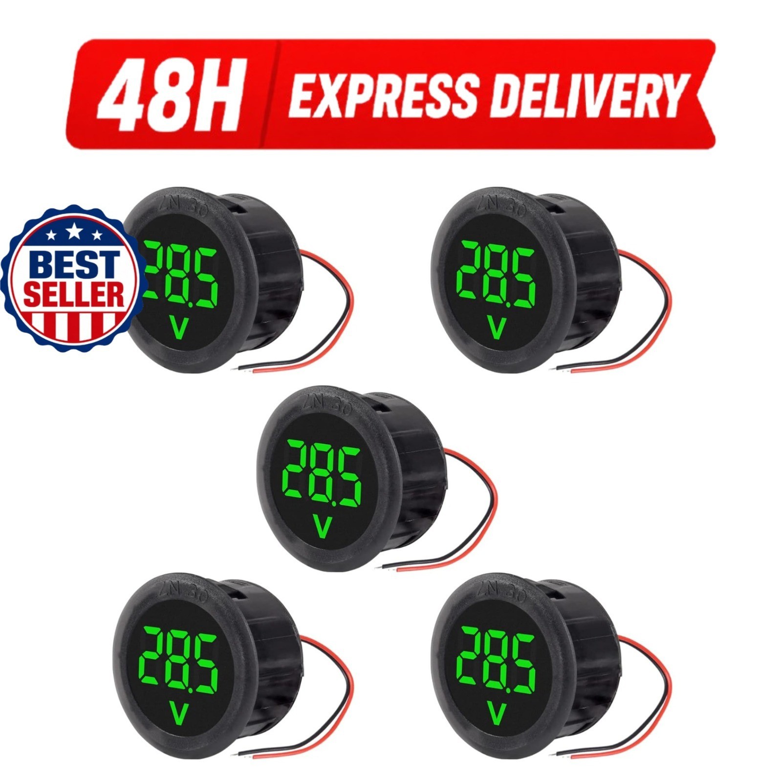 5PCS DC 4-100V LED Digital Voltmeter with Reverse Connection Protection