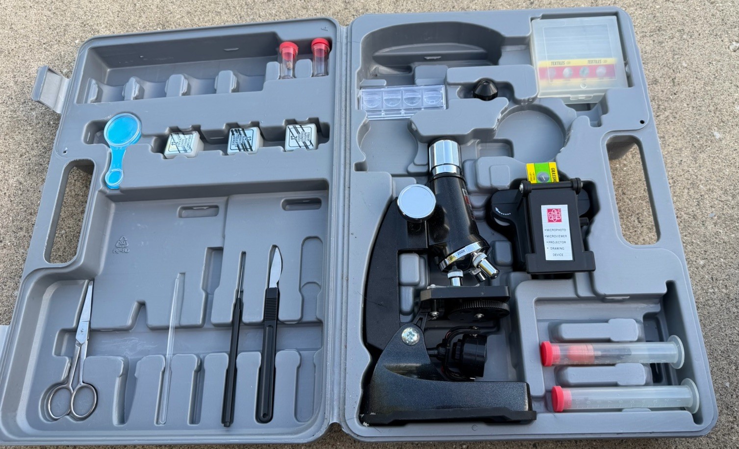 AmScope 52pc 120X-1200X Kids Starter Compound Microscope Portable Science Kit