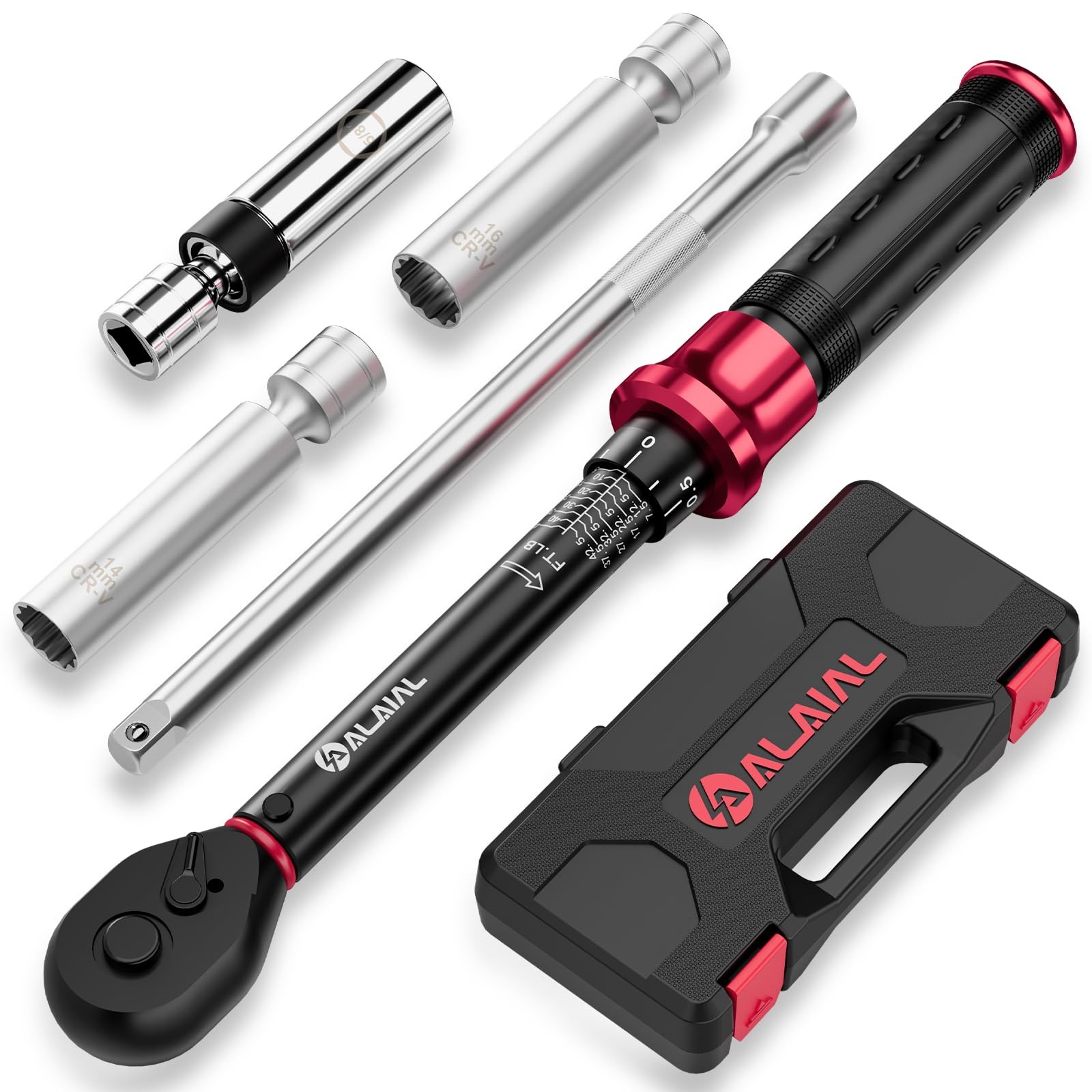 Spark Plug Socket Set with Torque Wrench 3/8 Drive, 5-45 5PCS, Red