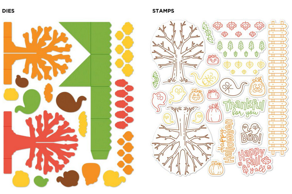 Diamond Press Halloween Fall Pop-Up Card 24pc Stamp & 17pc Die Kit 786629