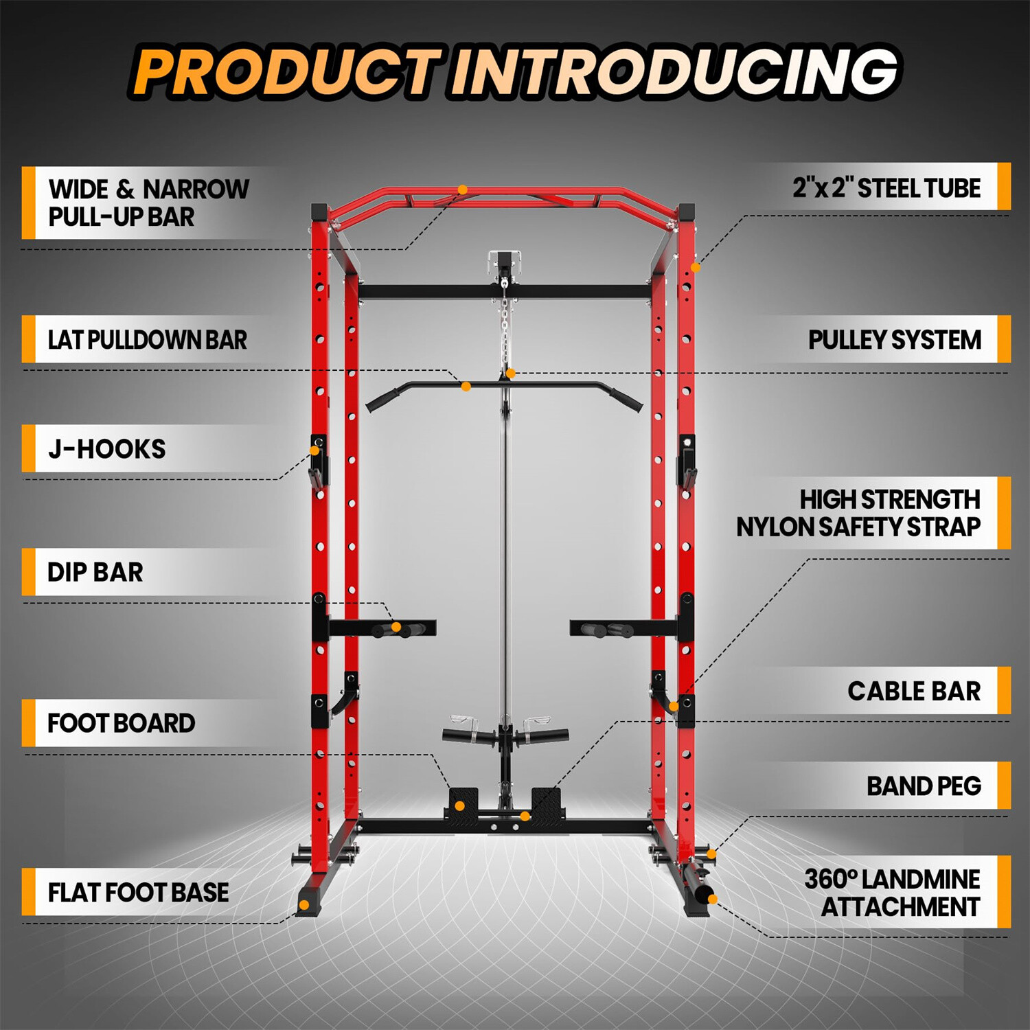 🔥1600LBS Power Cage with LAT Pulldown Multi-Functional Power Rack with J-Hooks