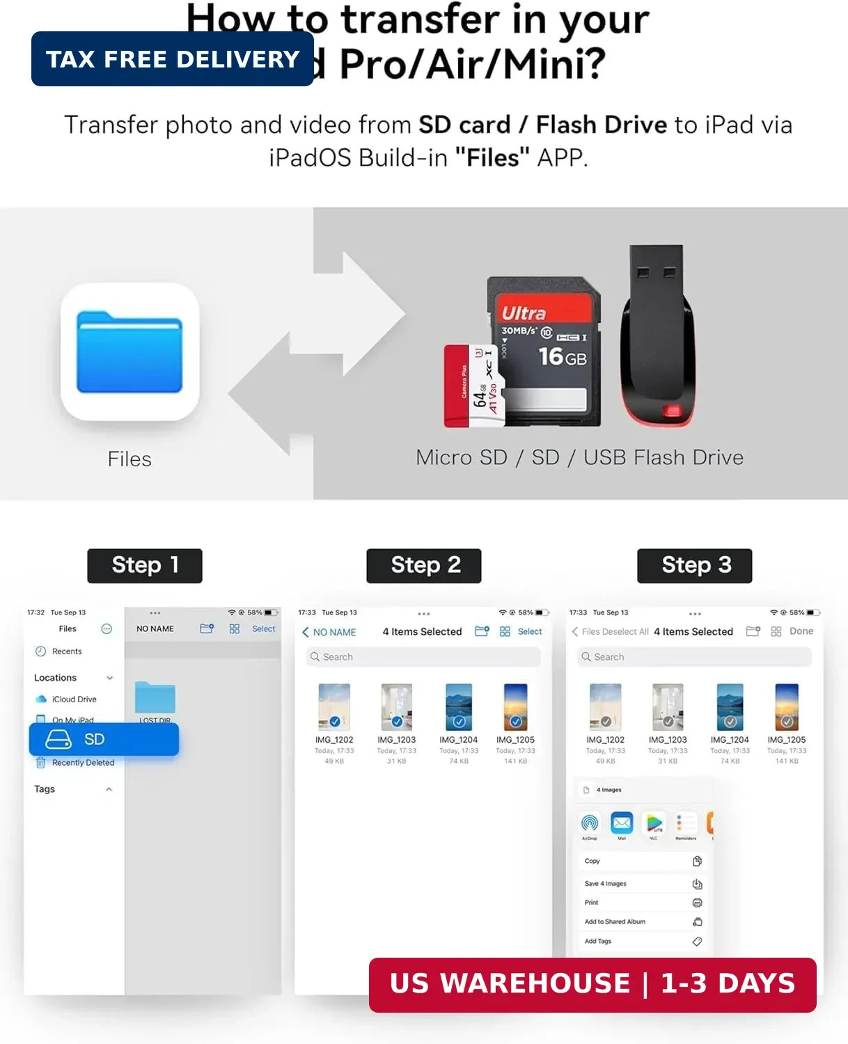 USB C SD Card Reader for iPhone 17/16/15 Series, USB C to Micro SD Memory Card A