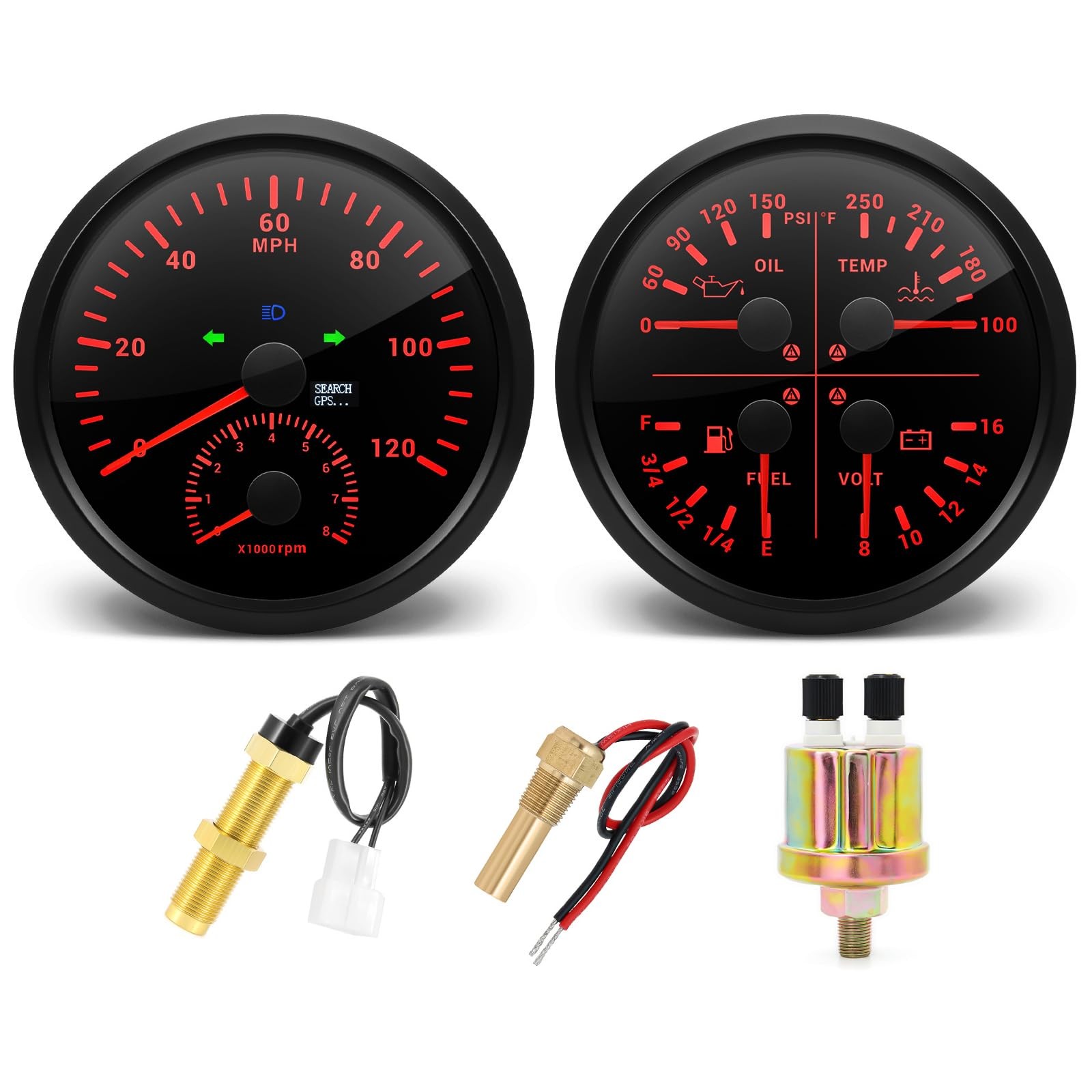 110mm GPS Speedometer Gauge Set - 2in1 GPS Speedometer with Tachometer,4in1 F...