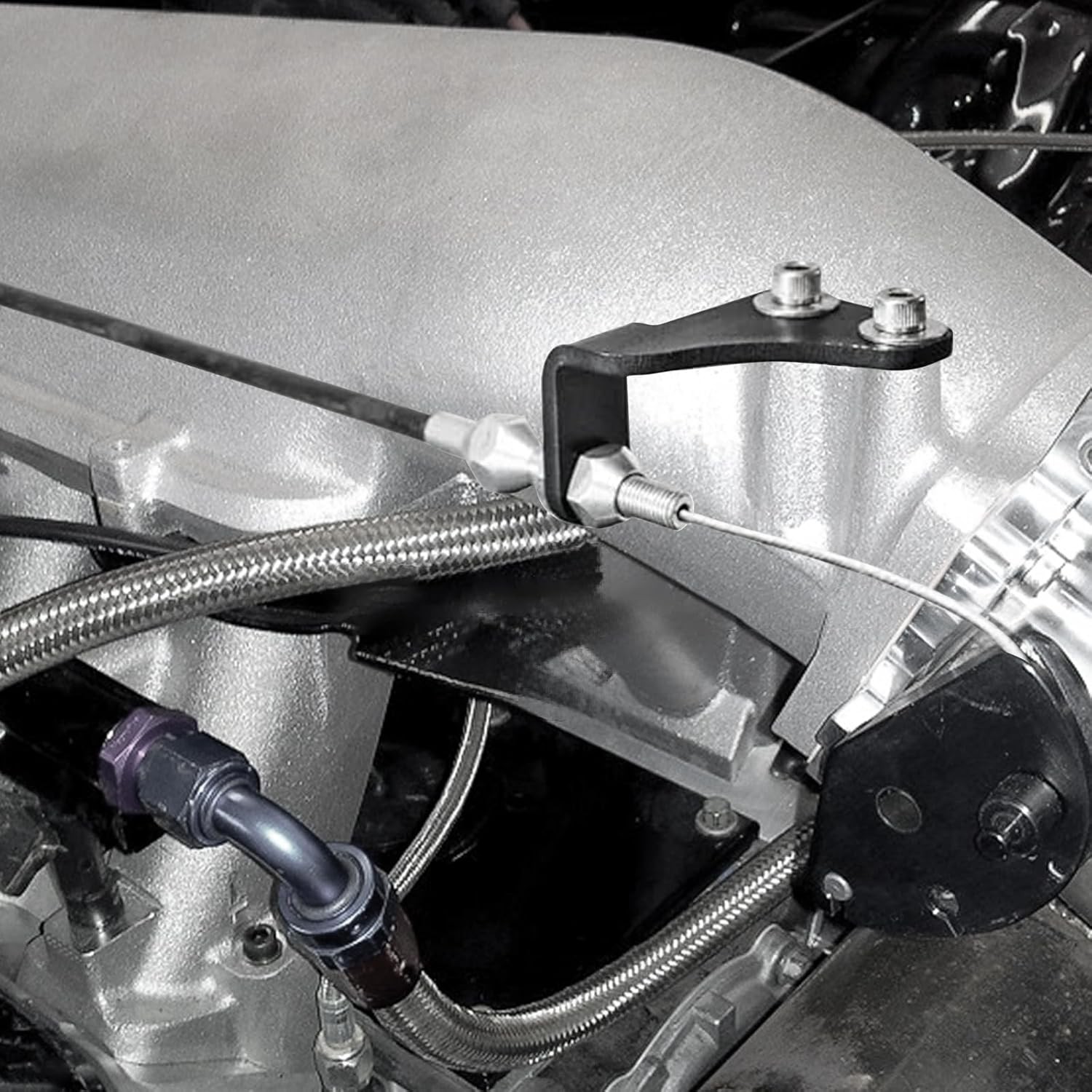 Compatible with Holley Hi-Ram Throttle Cable Bracket Black Anodized Fits 36"