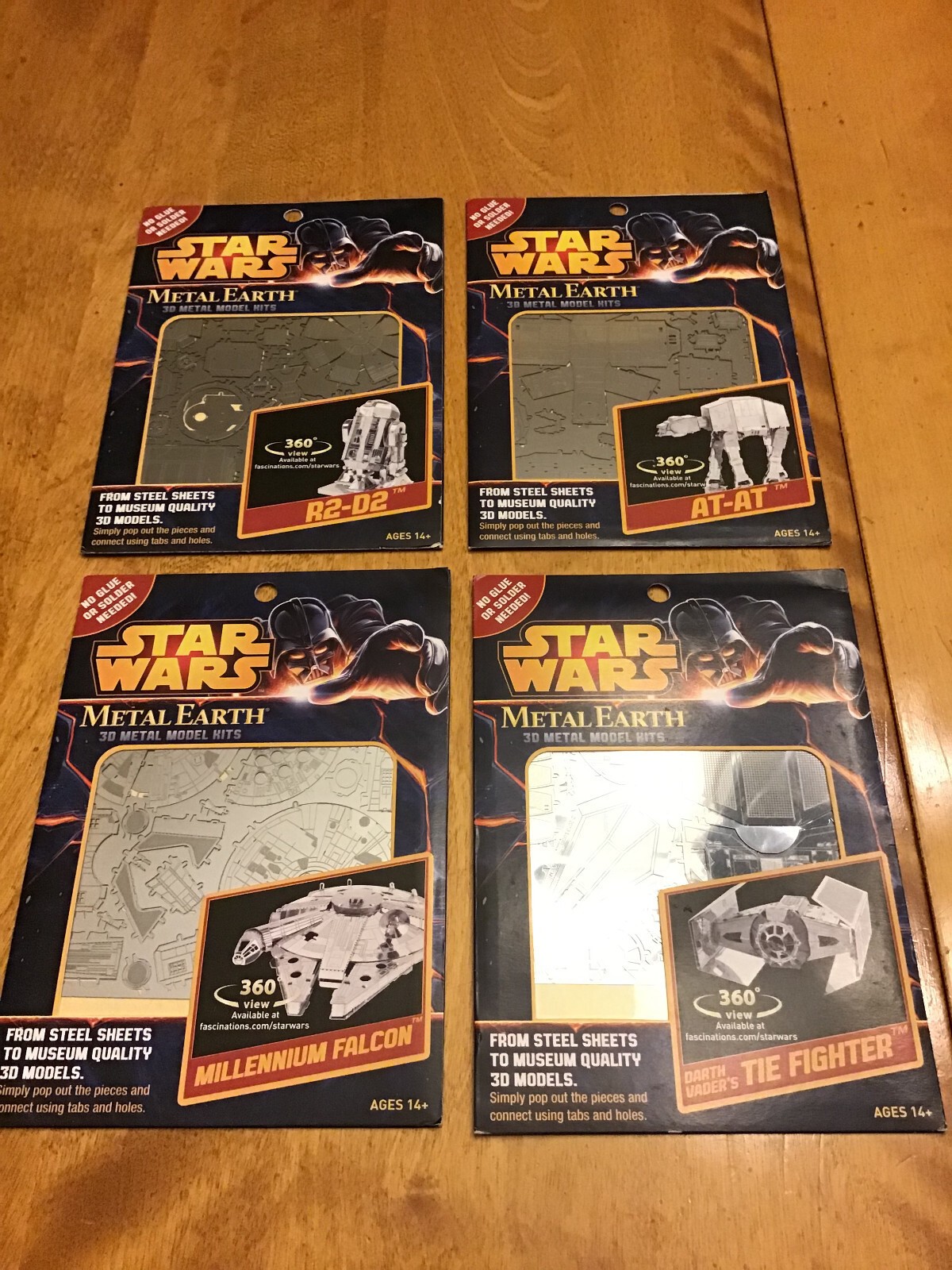 Star Wars Metal Earth 3D Metal Model Kit Lot - FALCON, R2D2, AT-AT, TIE FIGHTER