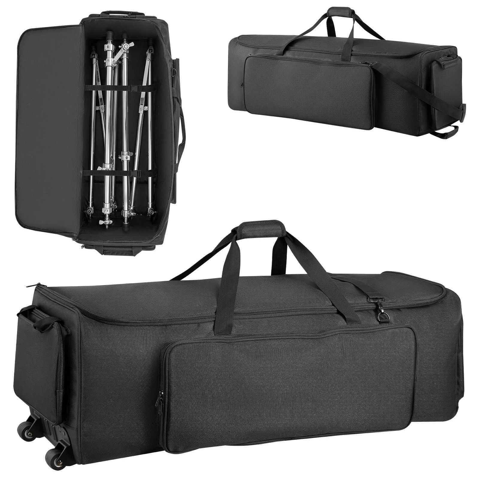 Drum Set Hardware, Snare, Hi-Hat & Cymbal Stand Gig Bag Case w/ Wheels