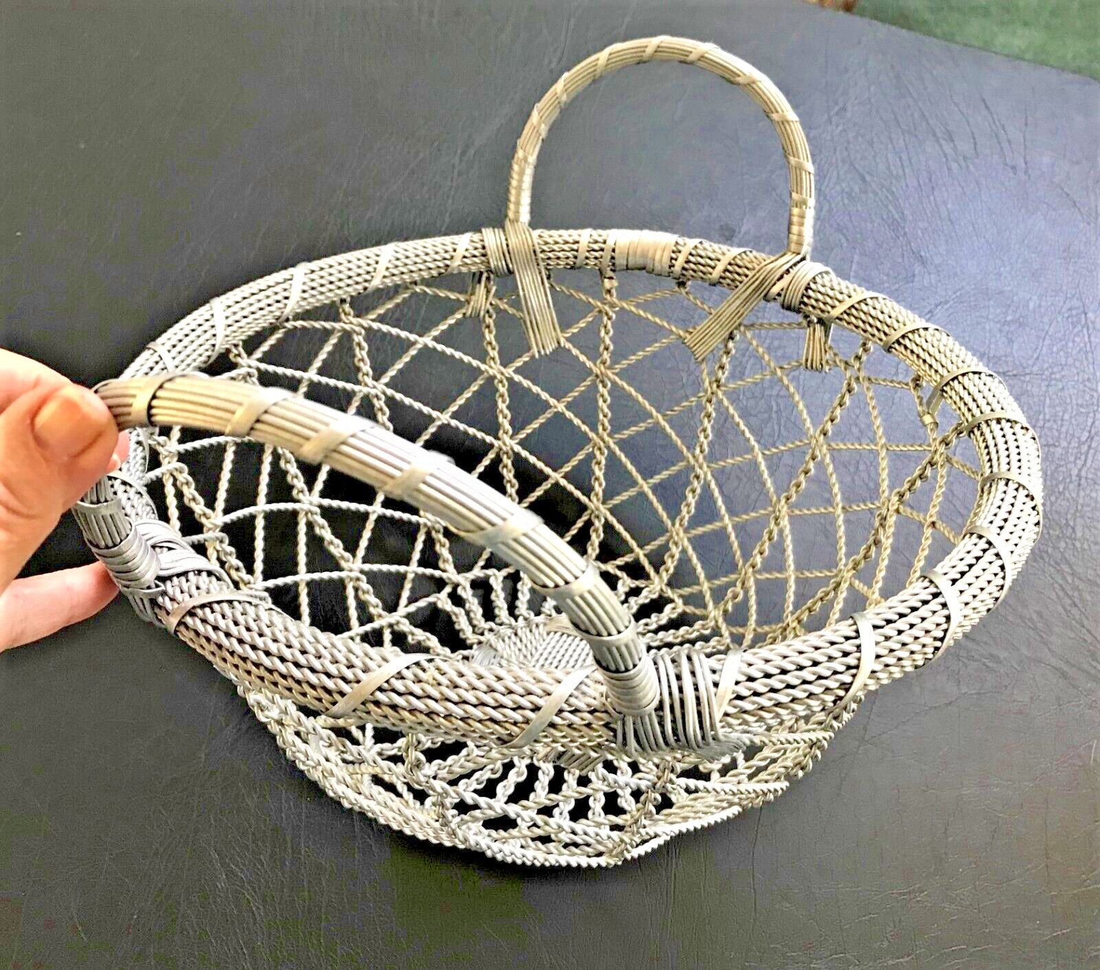Braided Aluminum Egg Basket with Handles Rustic Country Farmhouse