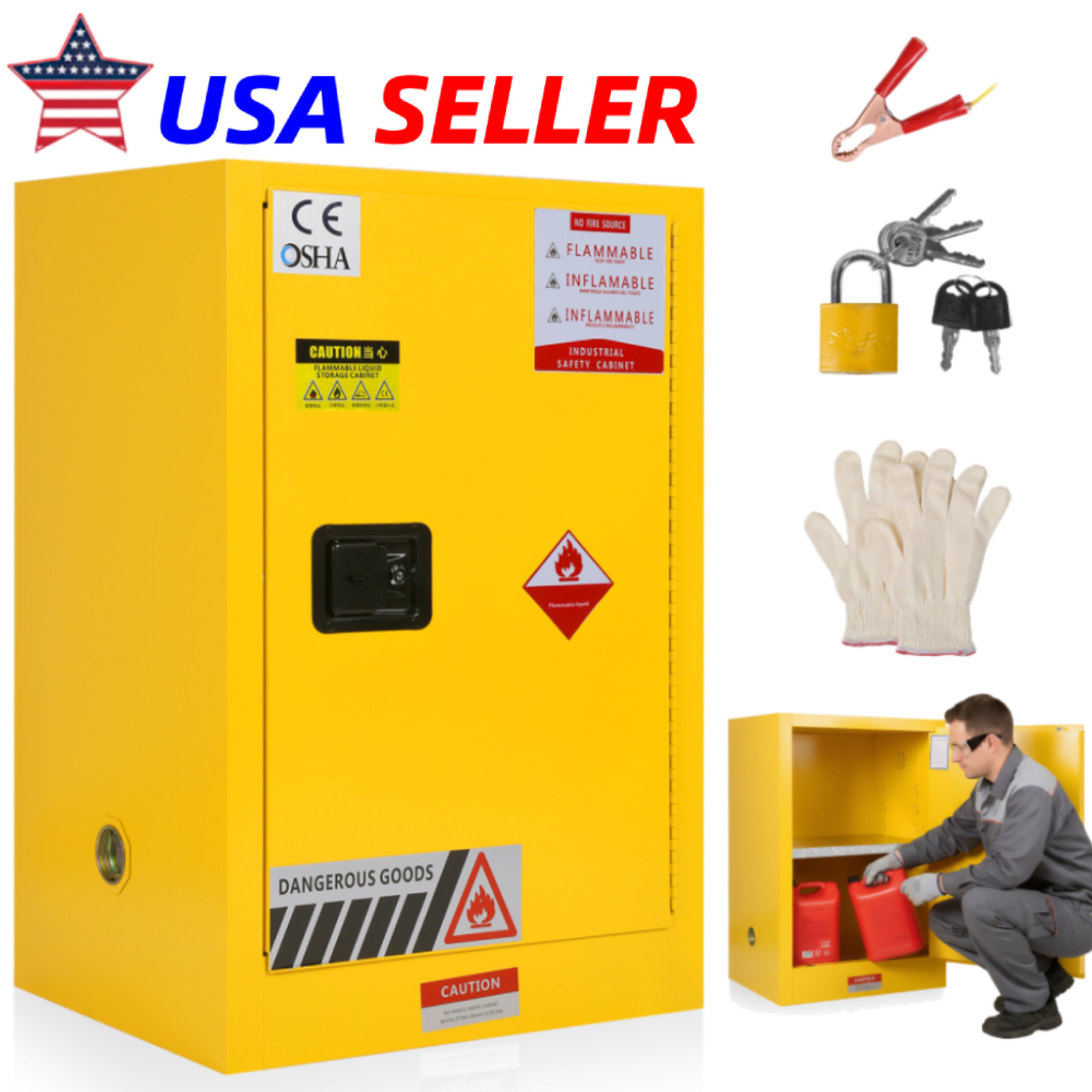 12 Gal Capacity Steel Flam mable Storage Cabinet for Flam mable Liquids 1 Door