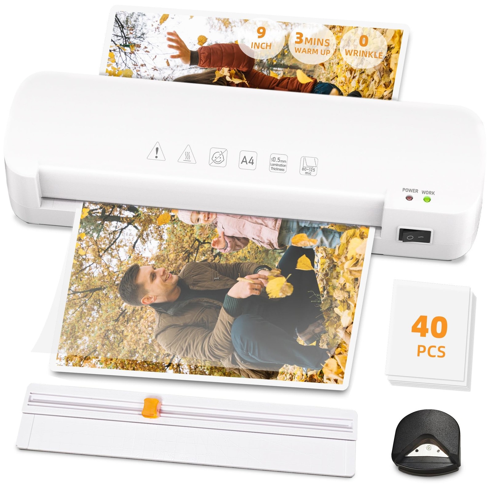 VUSIGN Laminator Machine, 9 Inch Laminators with 40 Laminating Sheets, 2 Roll...