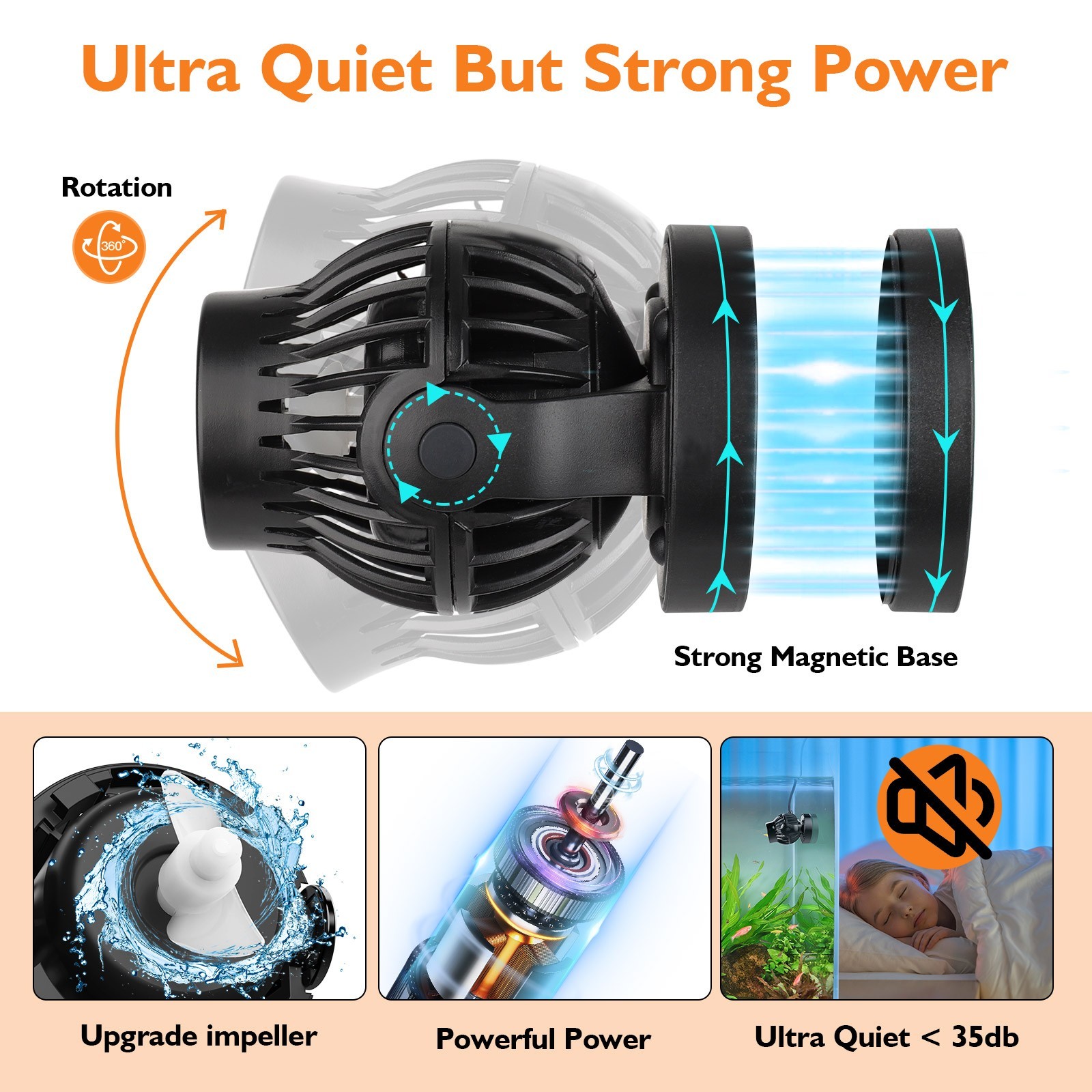 hygger Wave Maker 2200GPH Adjustable Flow Intelligent DC Powerhead Marine Tank